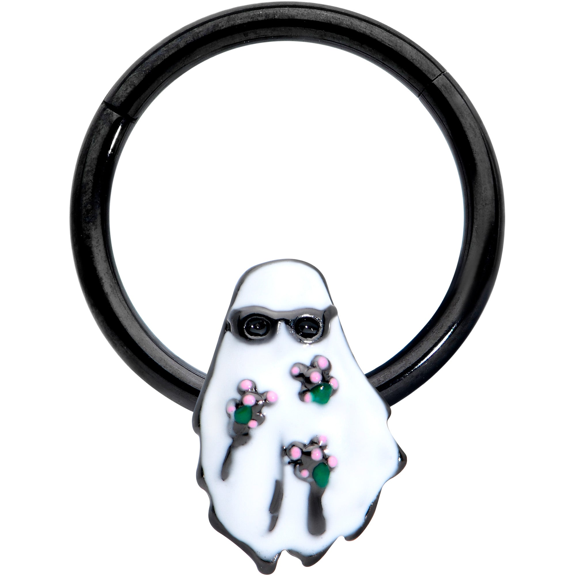 16G 3/8 Black Hipster Ghost Halloween Hinged Segment Ring