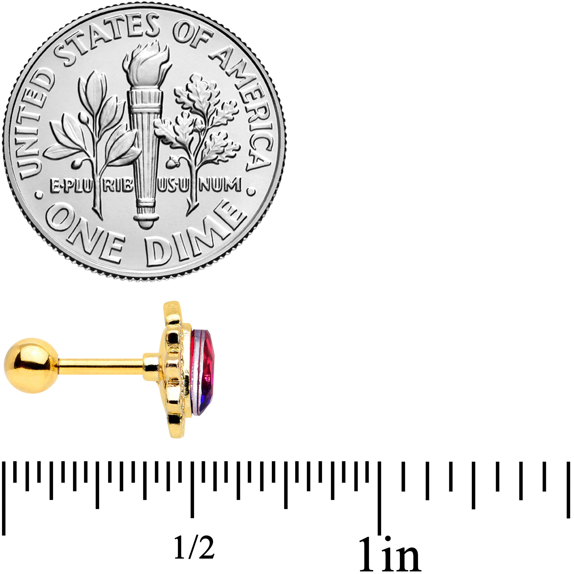 16G 1/4 Purple Tourmaline Gold Tone Drop Cartilage Tragus Earring