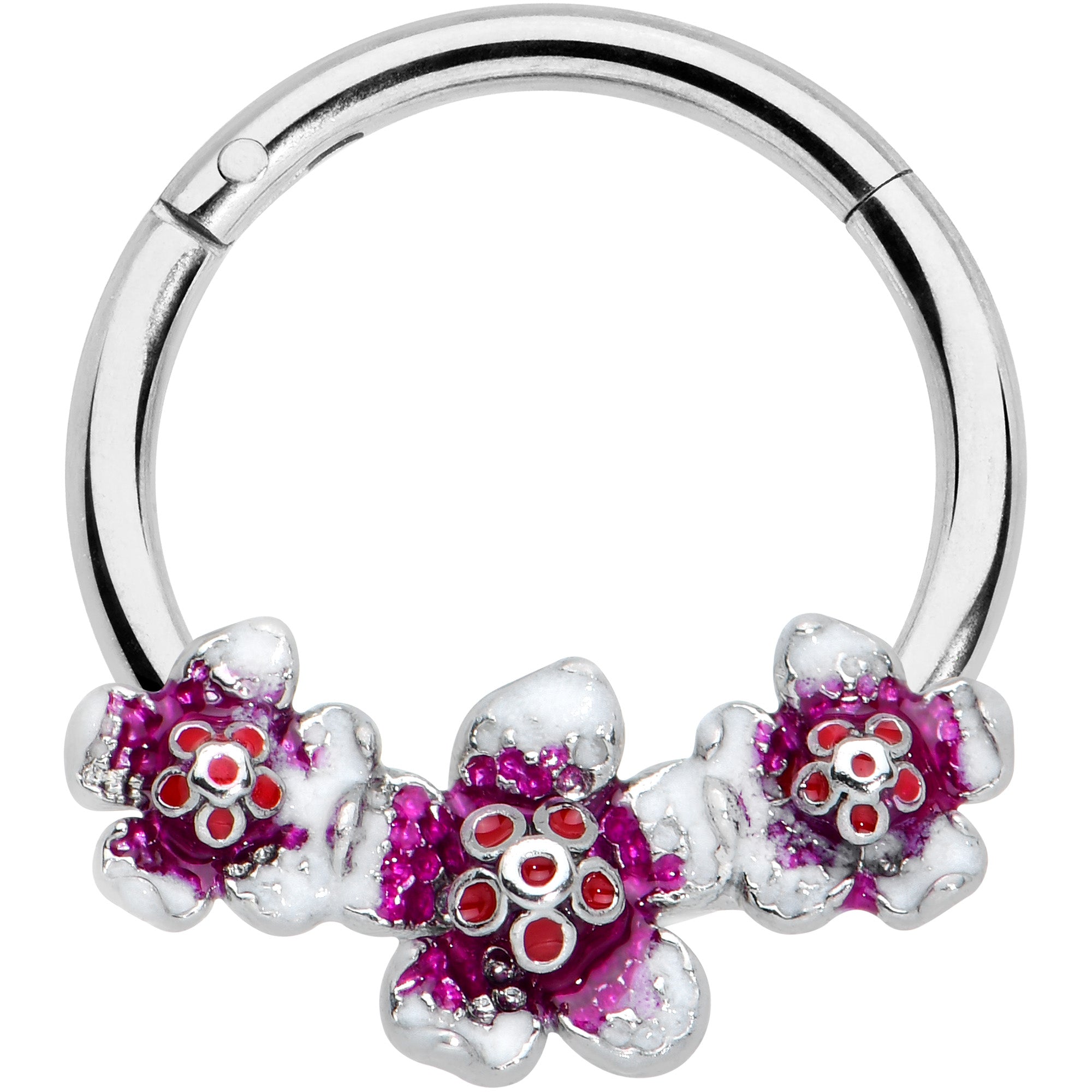 16G 3/8 Red Purple Double Flower Hinged Segment Ring