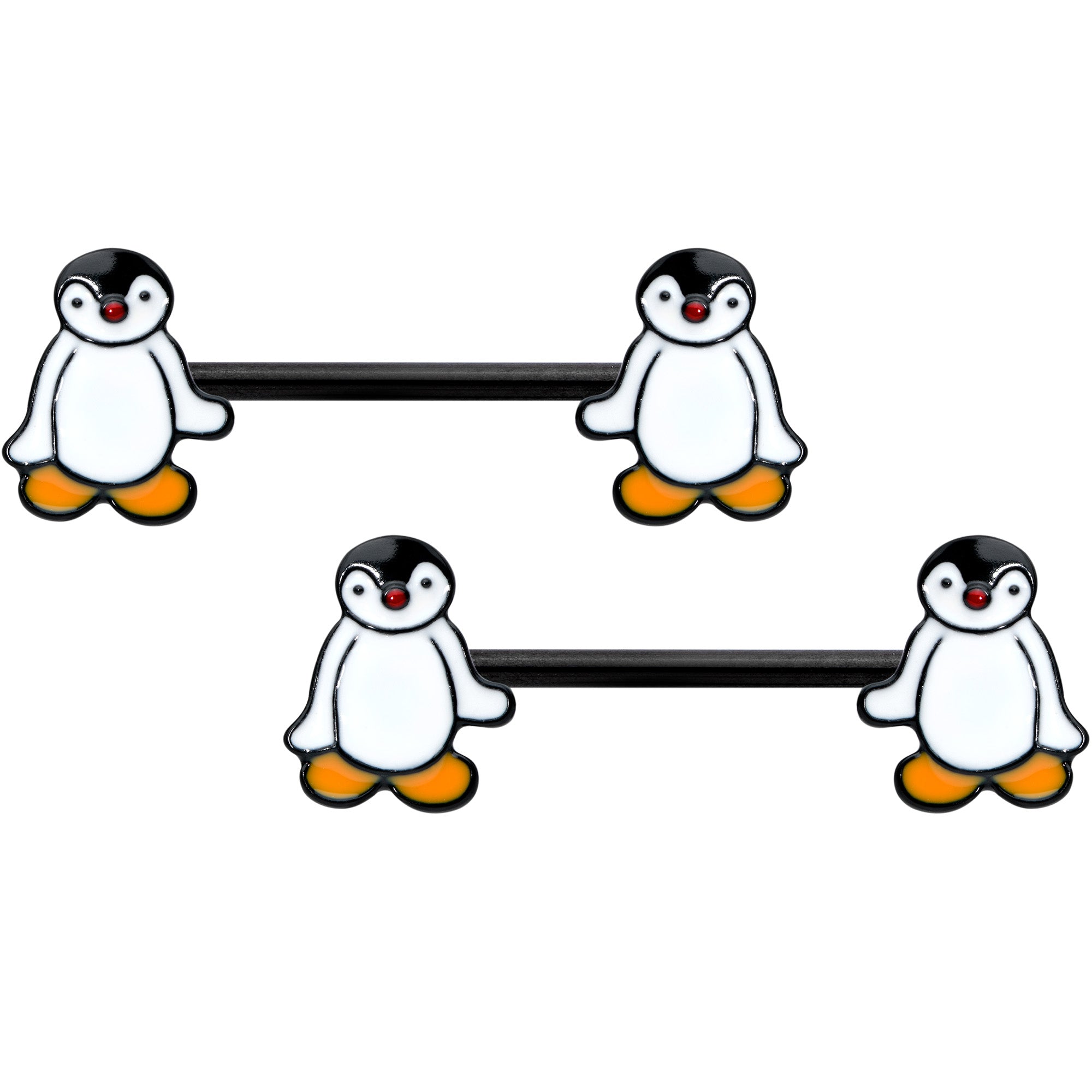 14G 9/16 Black Baby Penguin Barbell Nipple Ring Set