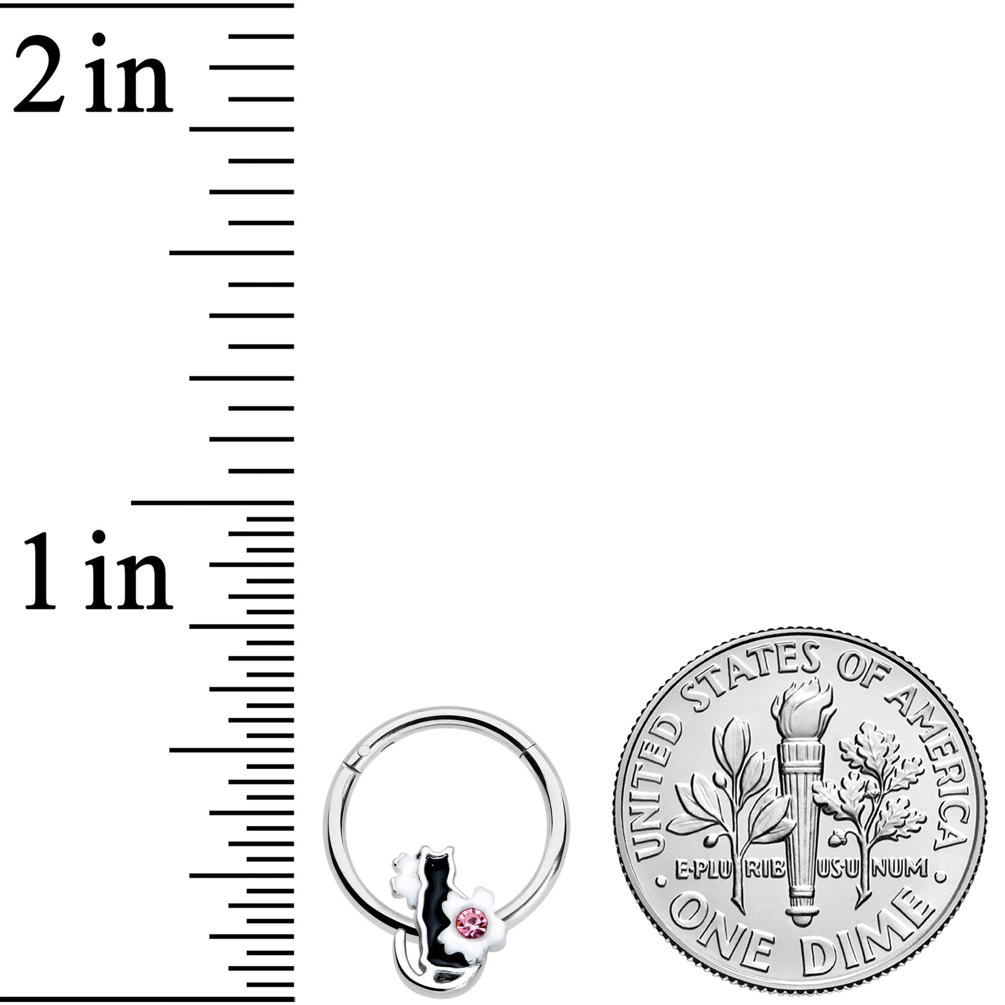 16G 3/8 Pink Gem Black Cat White Flowers Hinged Segment Ring