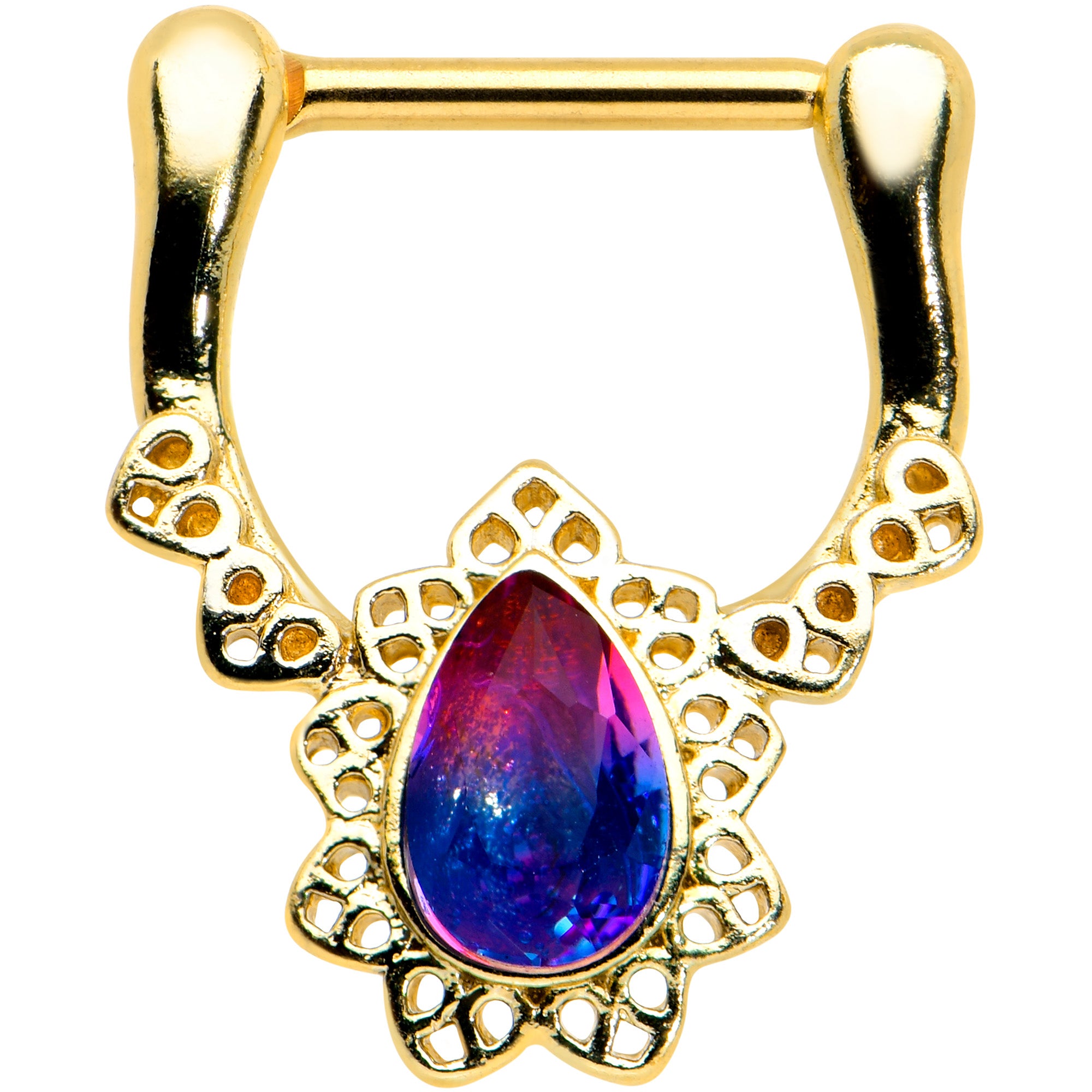 16G 5/16 Purple Tourmaline Gold Tone Lacy Cartilage Clicker