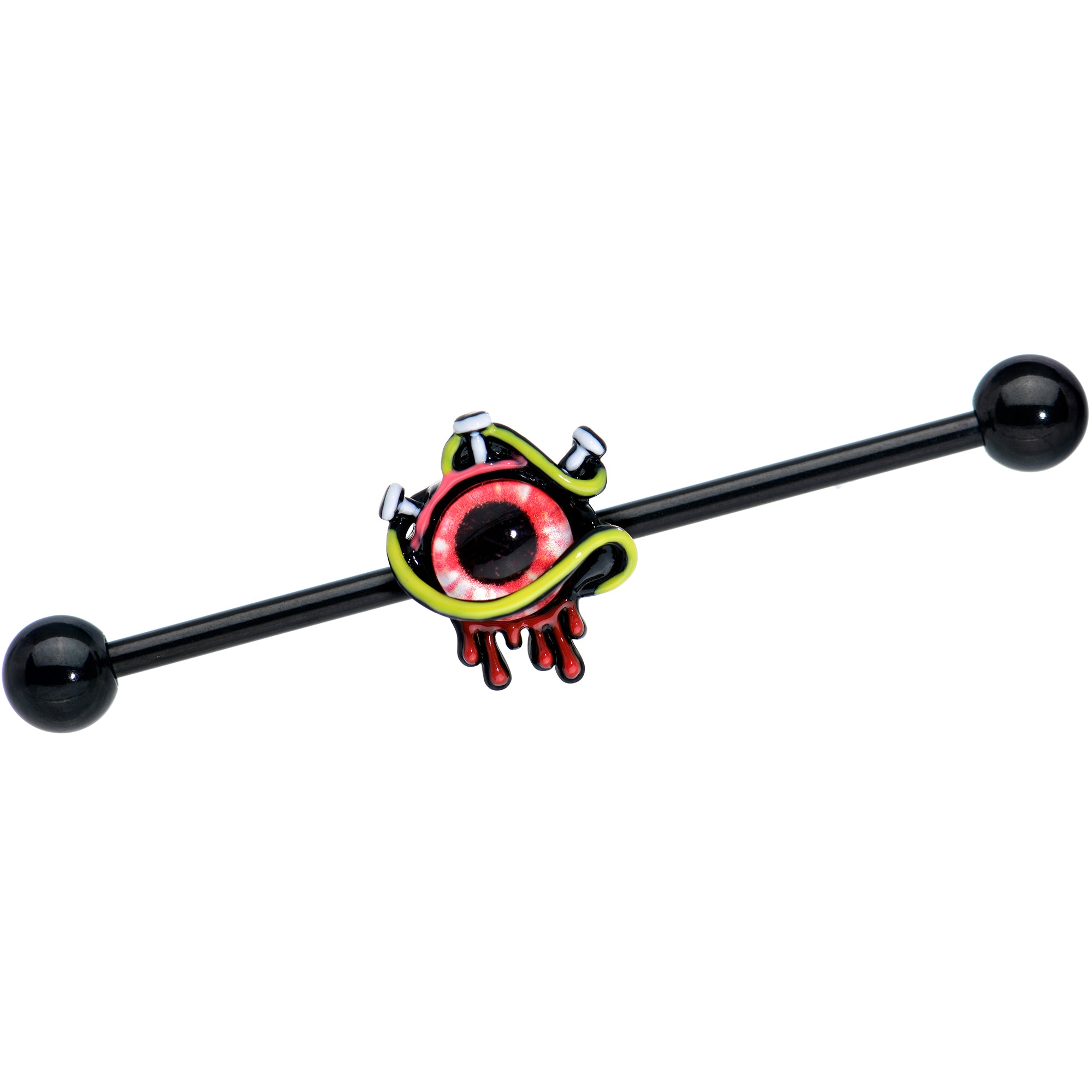 14G Black Spiky Eyeball Halloween Industrial Barbell 38mm