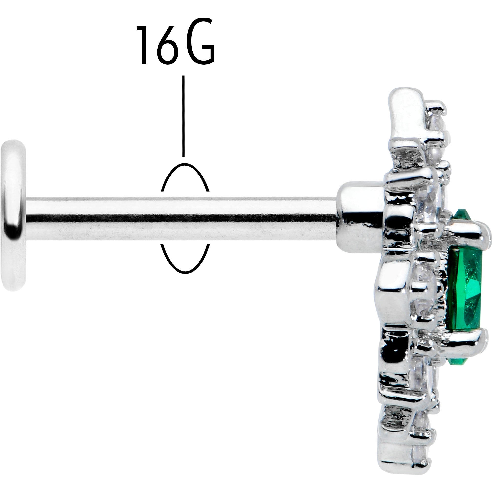 16G 5/16 Green Gem Ornate Art Deco Labret Monroe Tragus