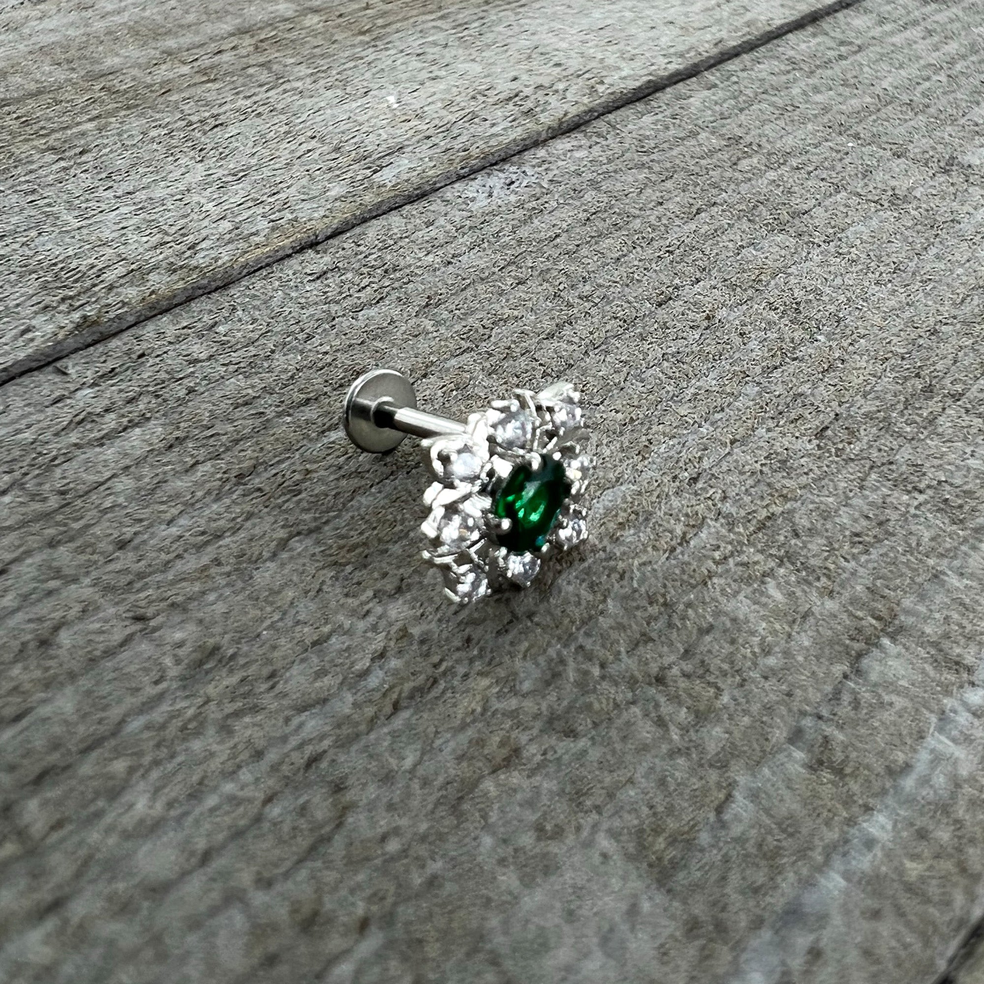 16G 5/16 Green Gem Ornate Art Deco Labret Monroe Tragus