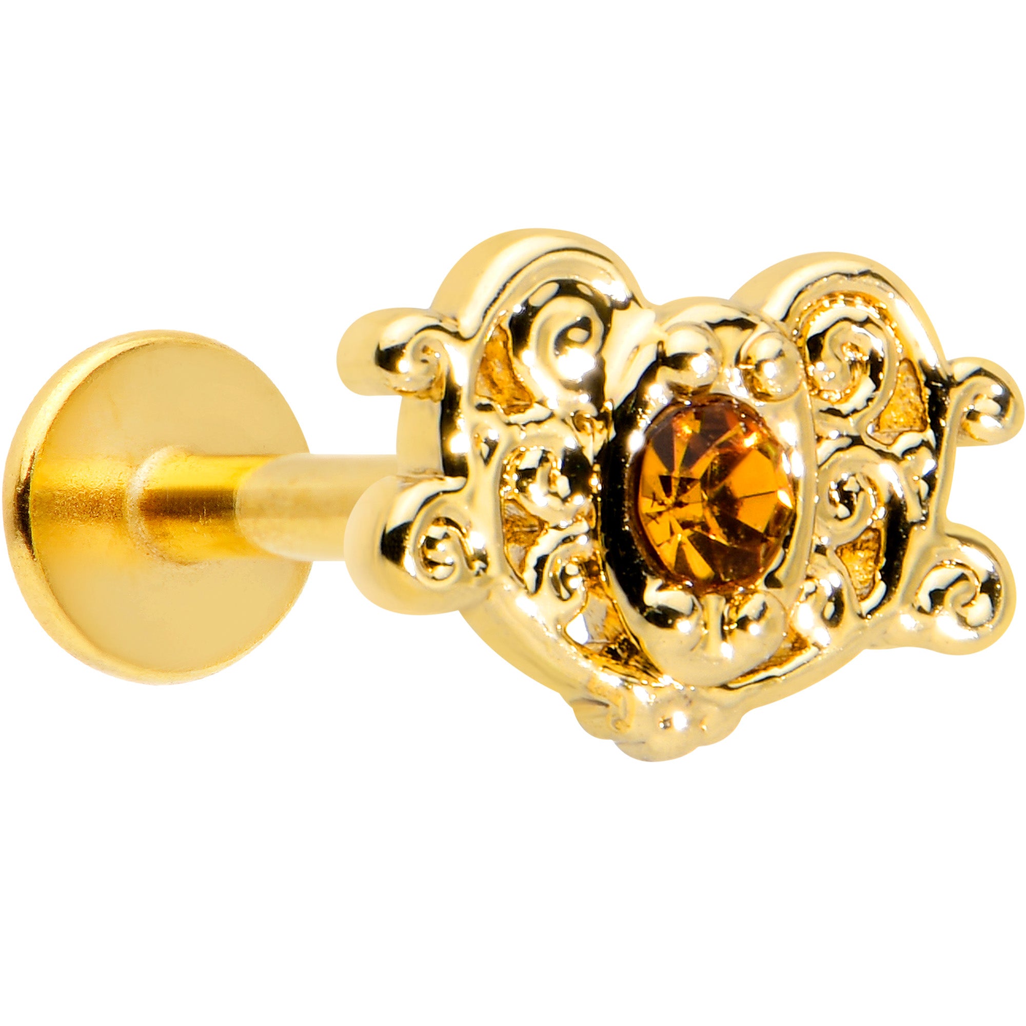 16G 5/16 Yellow Gem Gold Tone Duet Scroll Labret Monroe Tragus