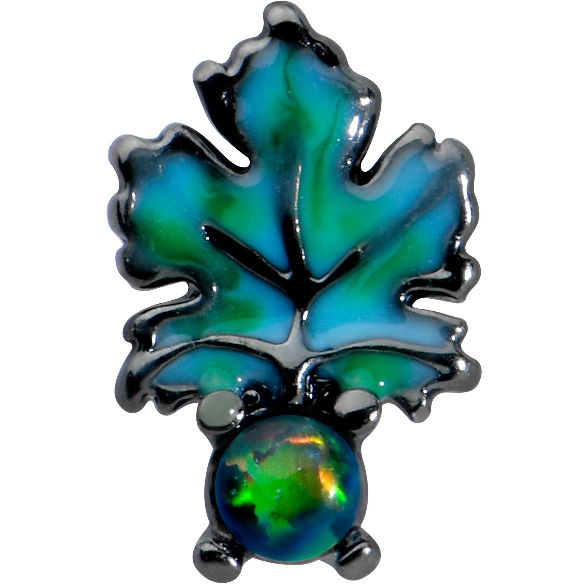 20G 1/4 Green Synthetic Opal Fall Leaf Nose Bone