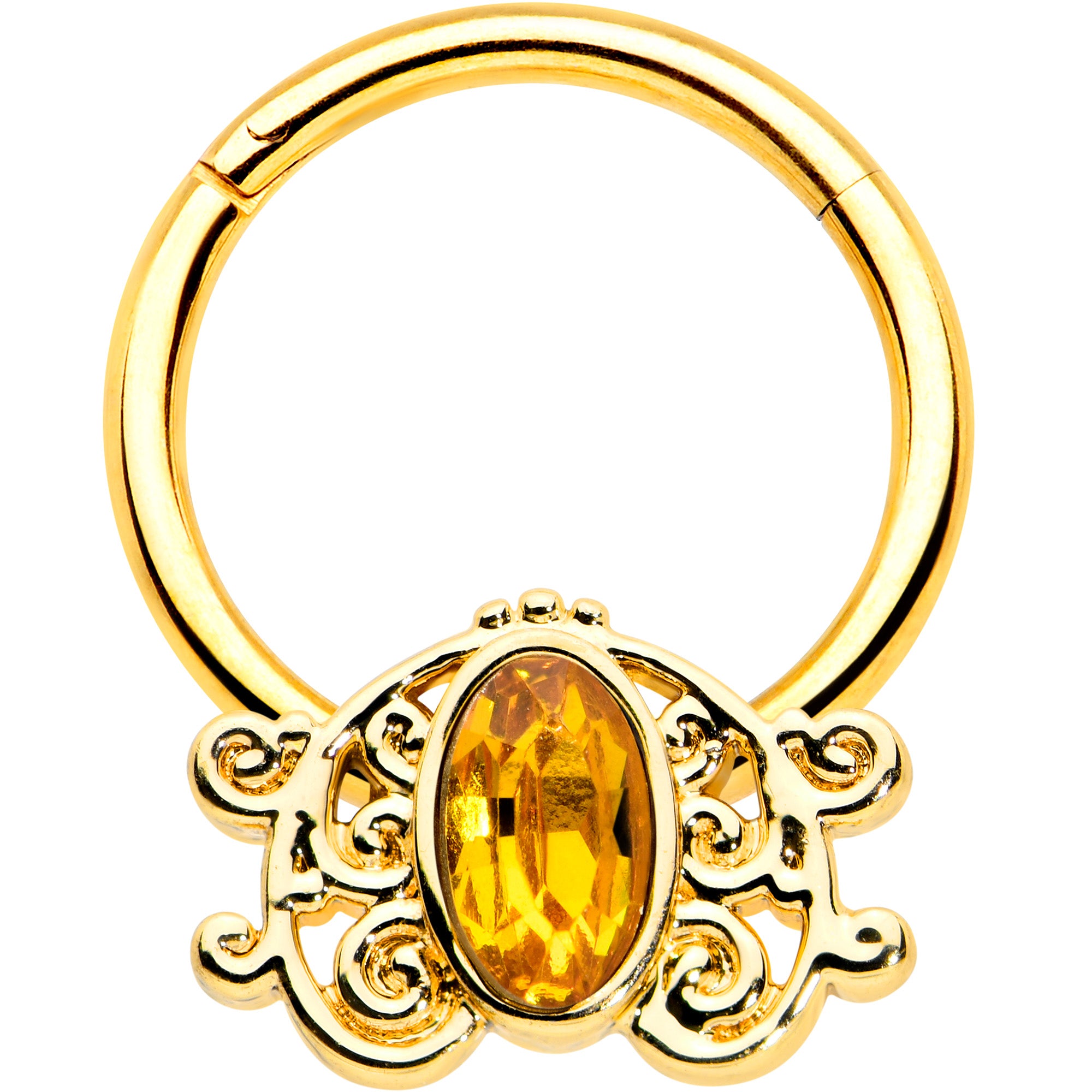 16G 3/8 Yellow Gem Gold Tone Duet Scroll Hinged Segment Ring