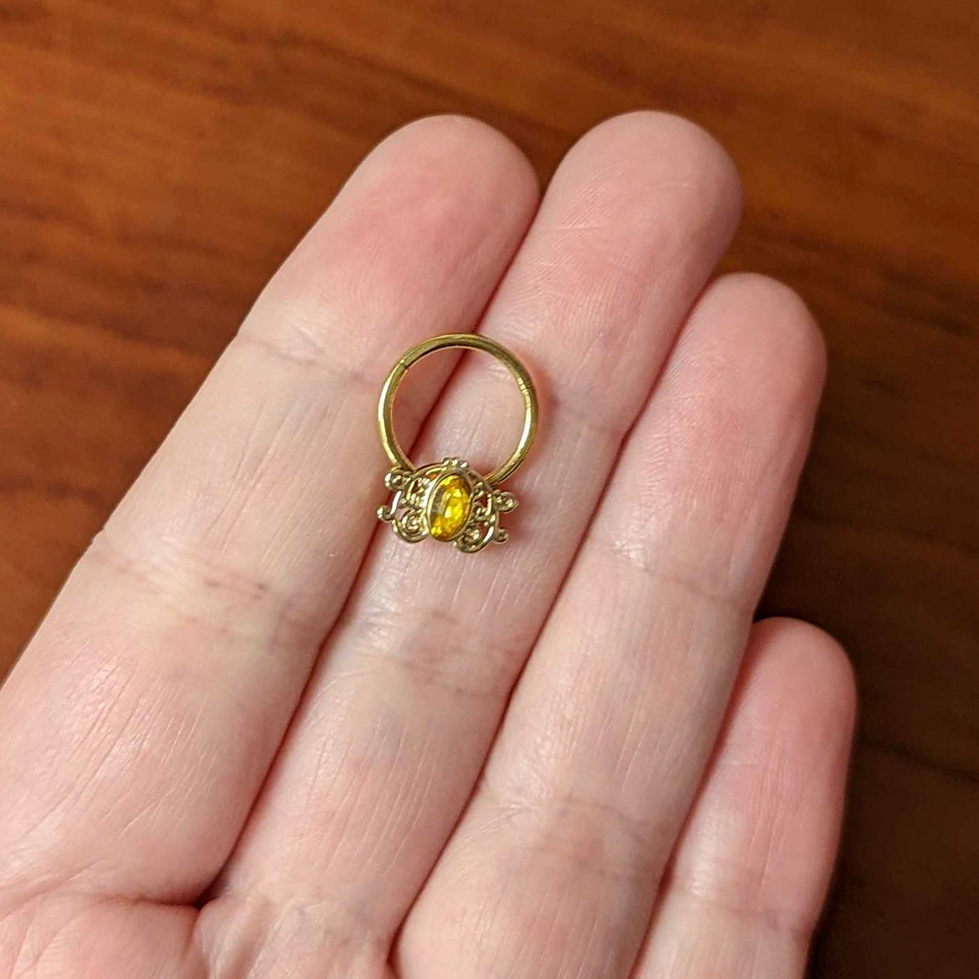 16G 3/8 Yellow Gem Gold Tone Duet Scroll Hinged Segment Ring