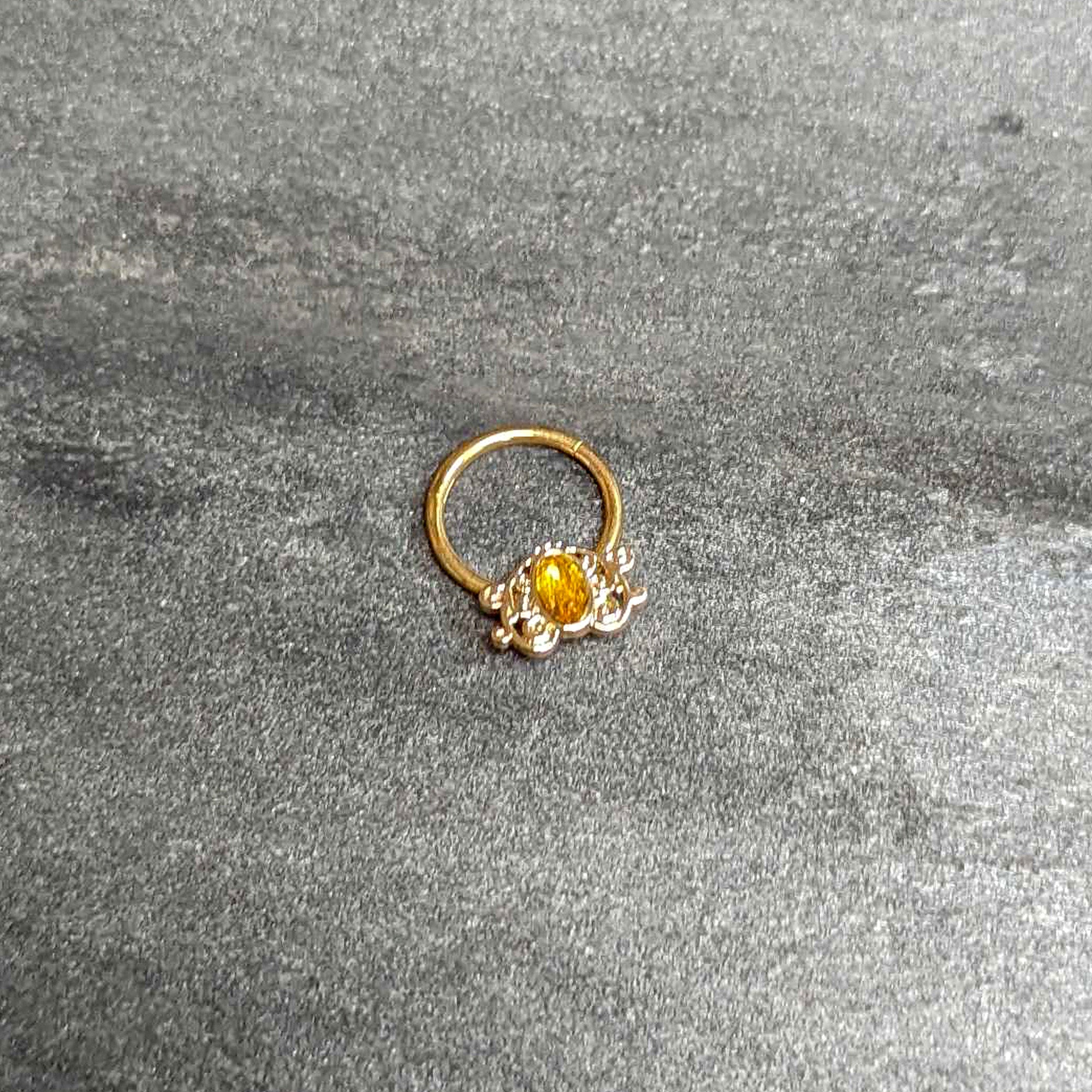 16G 3/8 Yellow Gem Gold Tone Duet Scroll Hinged Segment Ring