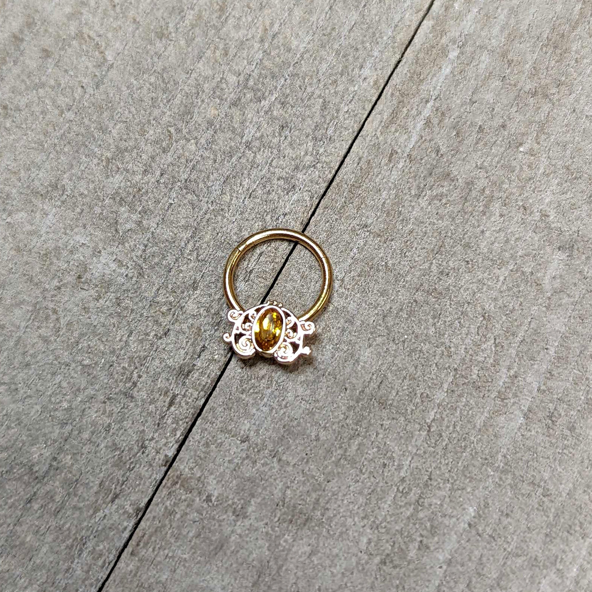 16G 3/8 Yellow Gem Gold Tone Duet Scroll Hinged Segment Ring