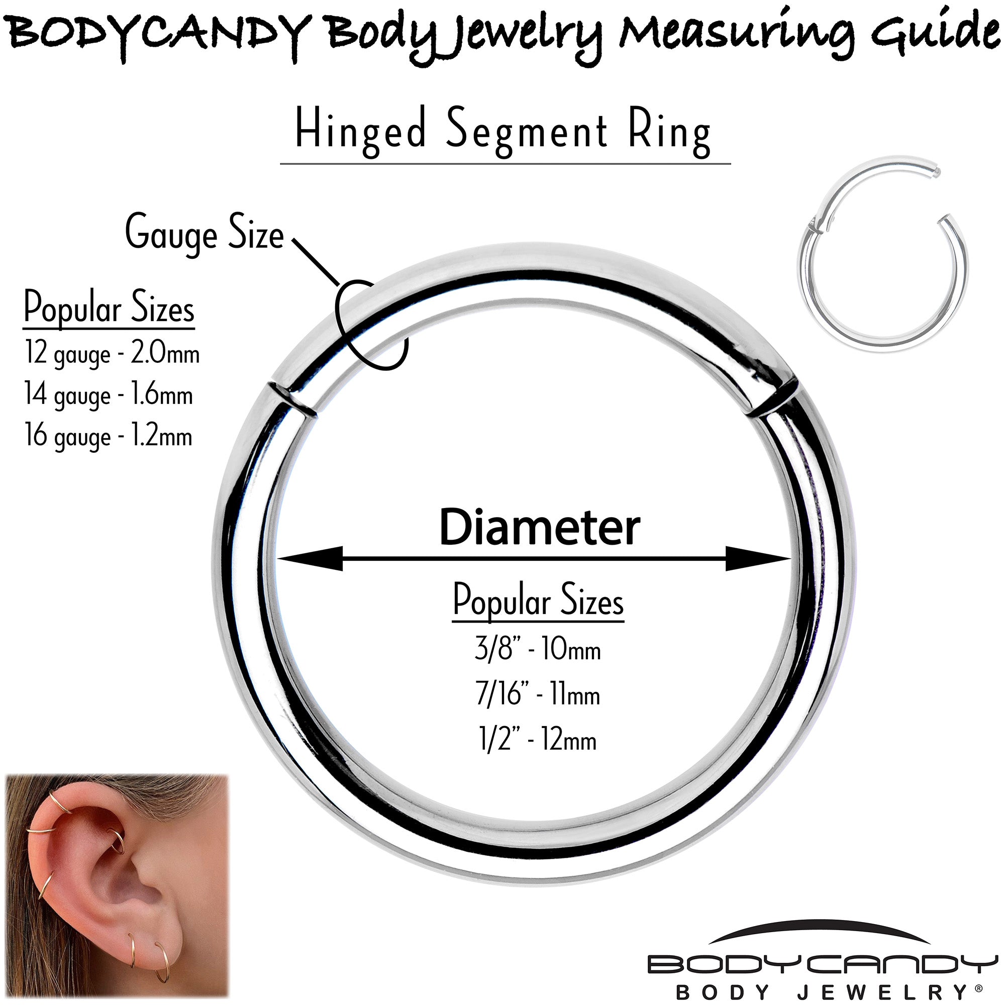 16G 3/8 Yellow Gem Gold Tone Duet Scroll Hinged Segment Ring