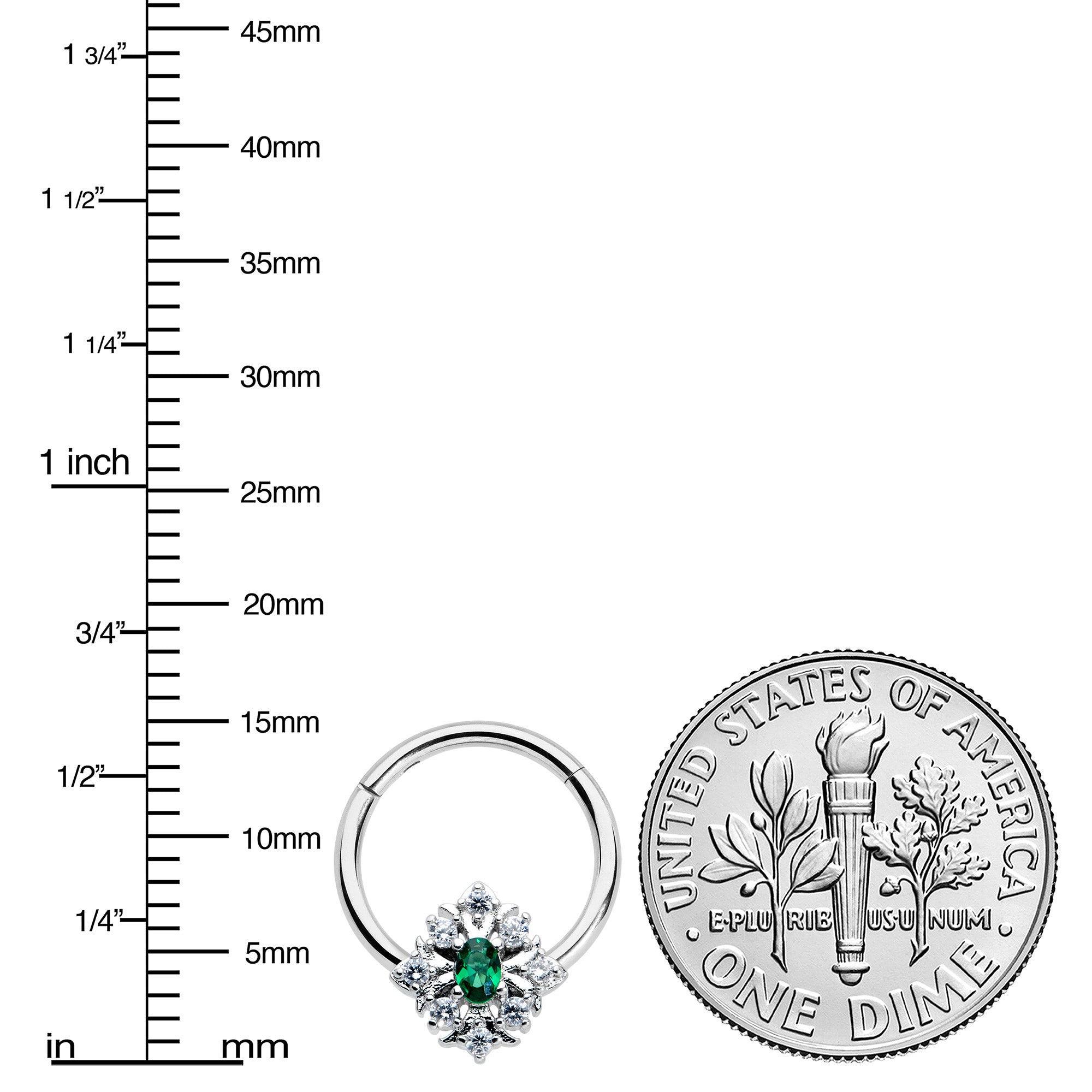 16G 3/8 Clear Green Gem Ornate Art Deco Hinged Segment Ring