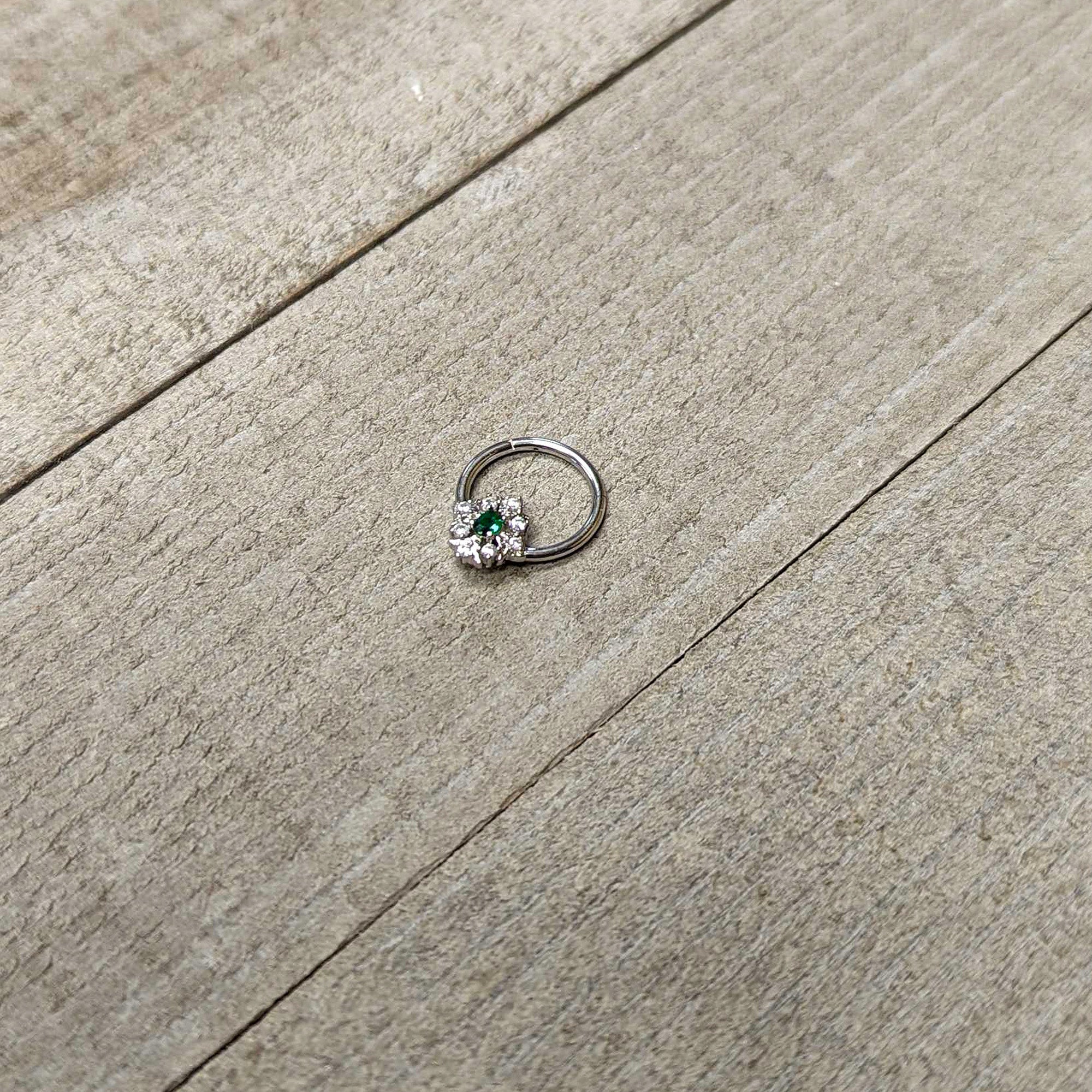 16G 3/8 Clear Green Gem Ornate Art Deco Hinged Segment Ring