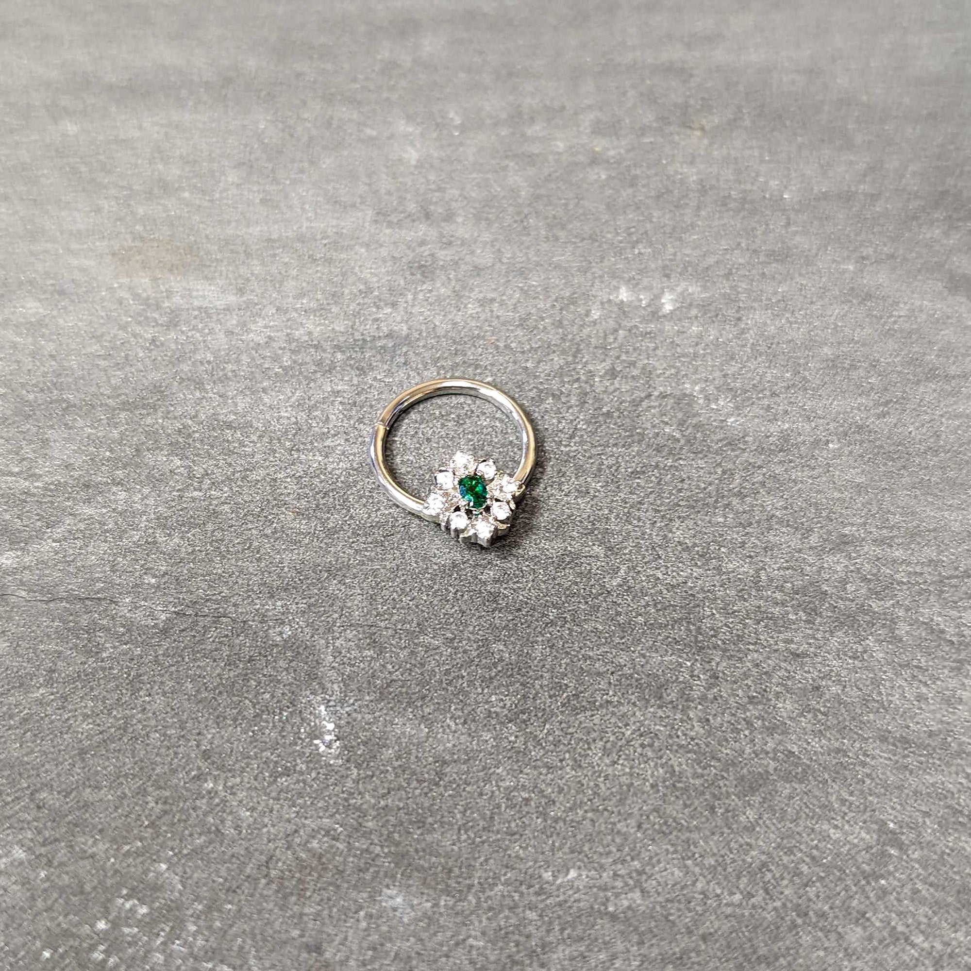 16G 3/8 Clear Green Gem Ornate Art Deco Hinged Segment Ring