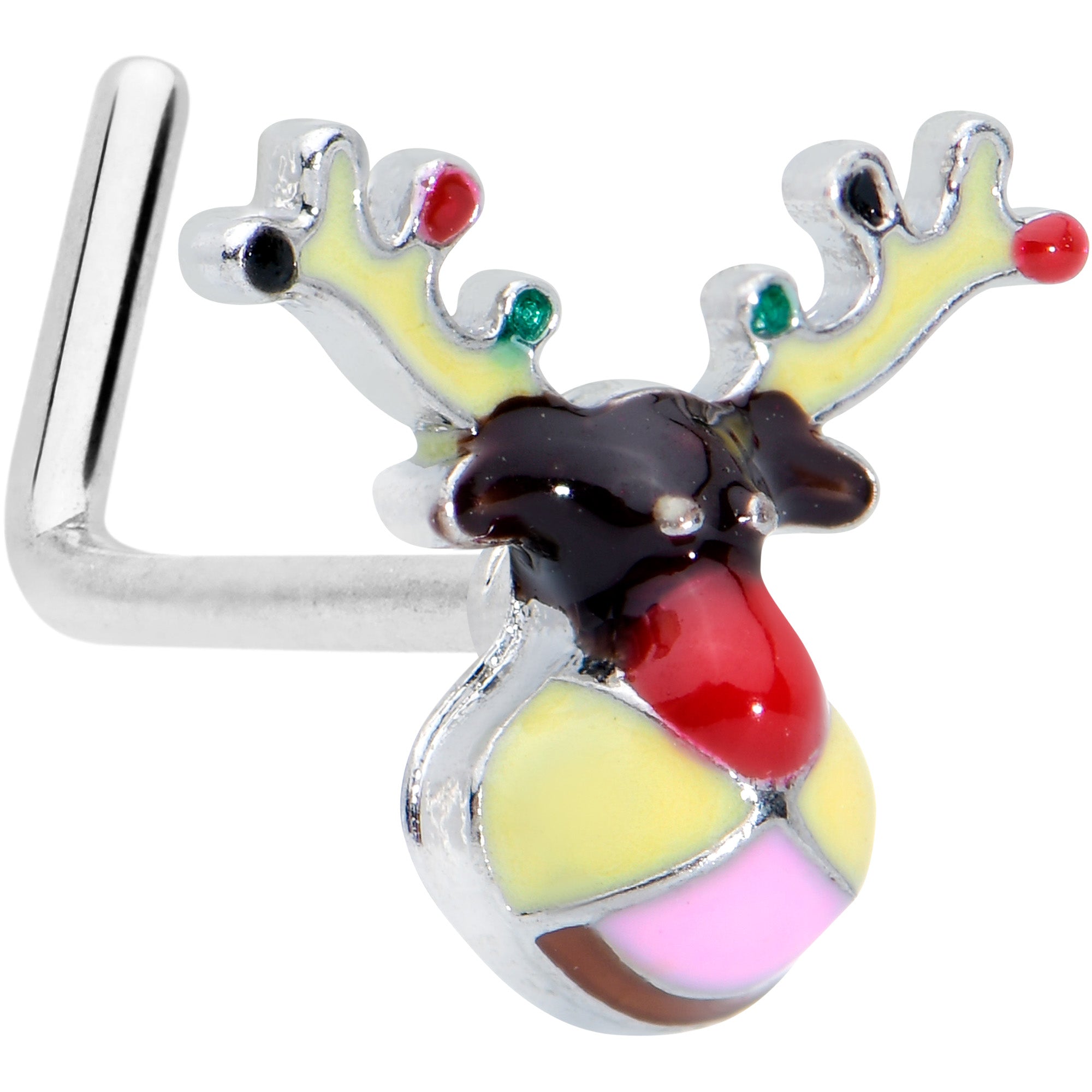 20G 7.5mm Colorful Reindeer Christmas L Shape Nose Ring