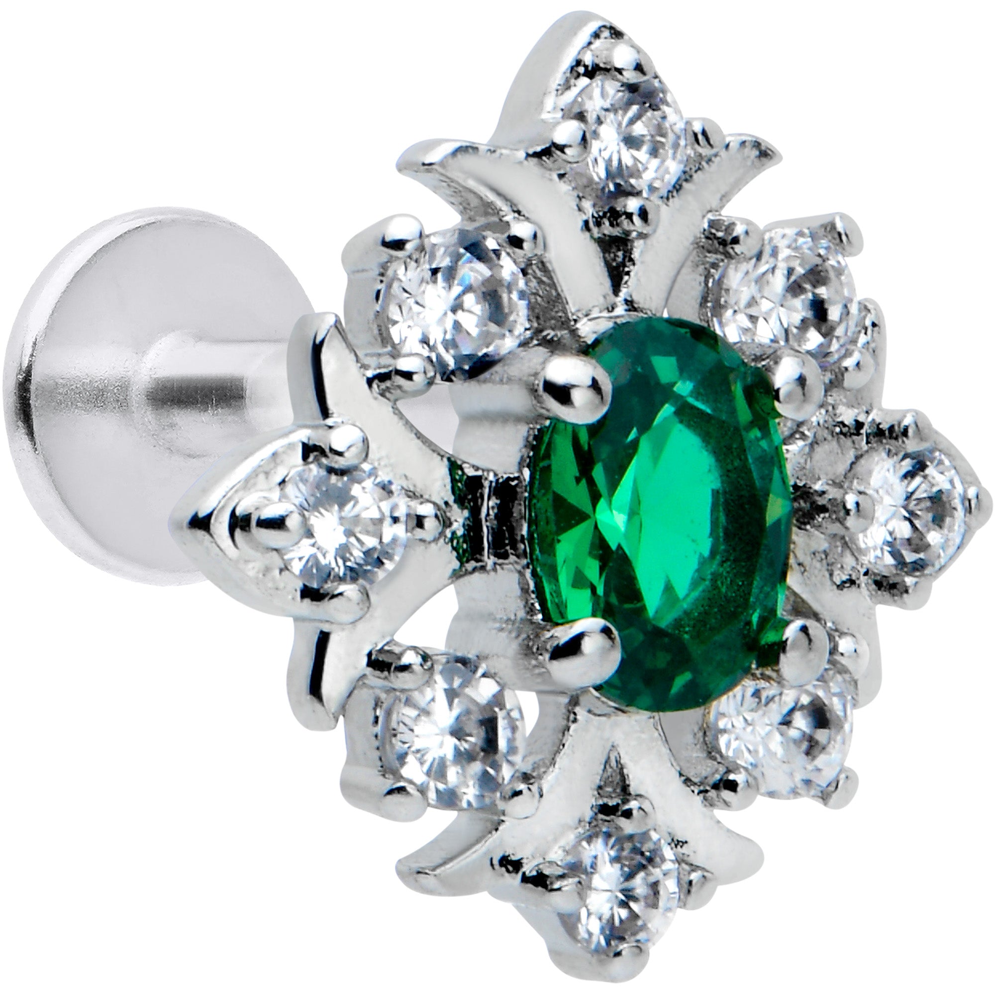 16G 1/4 Green Gem Ornate Art Deco Labret Monroe Tragus