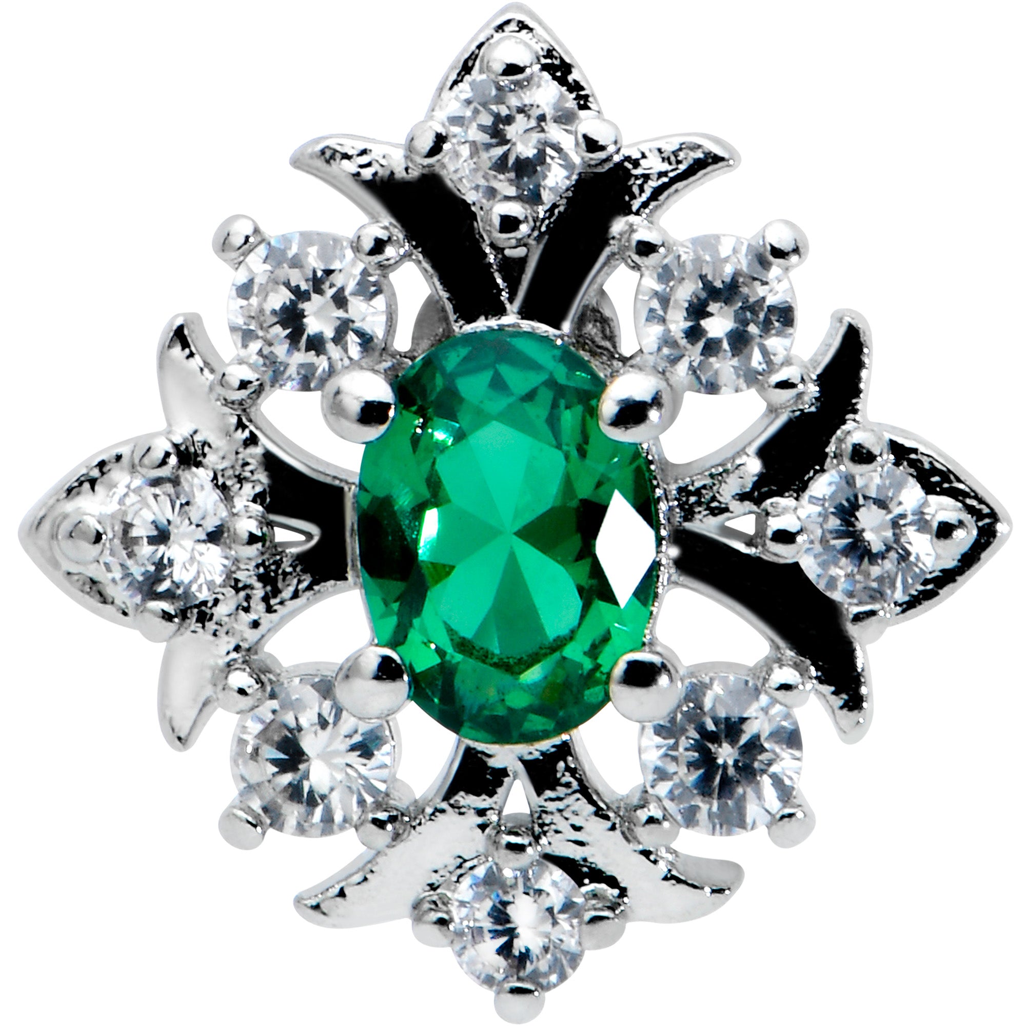 16G 1/4 Green Gem Ornate Art Deco Labret Monroe Tragus