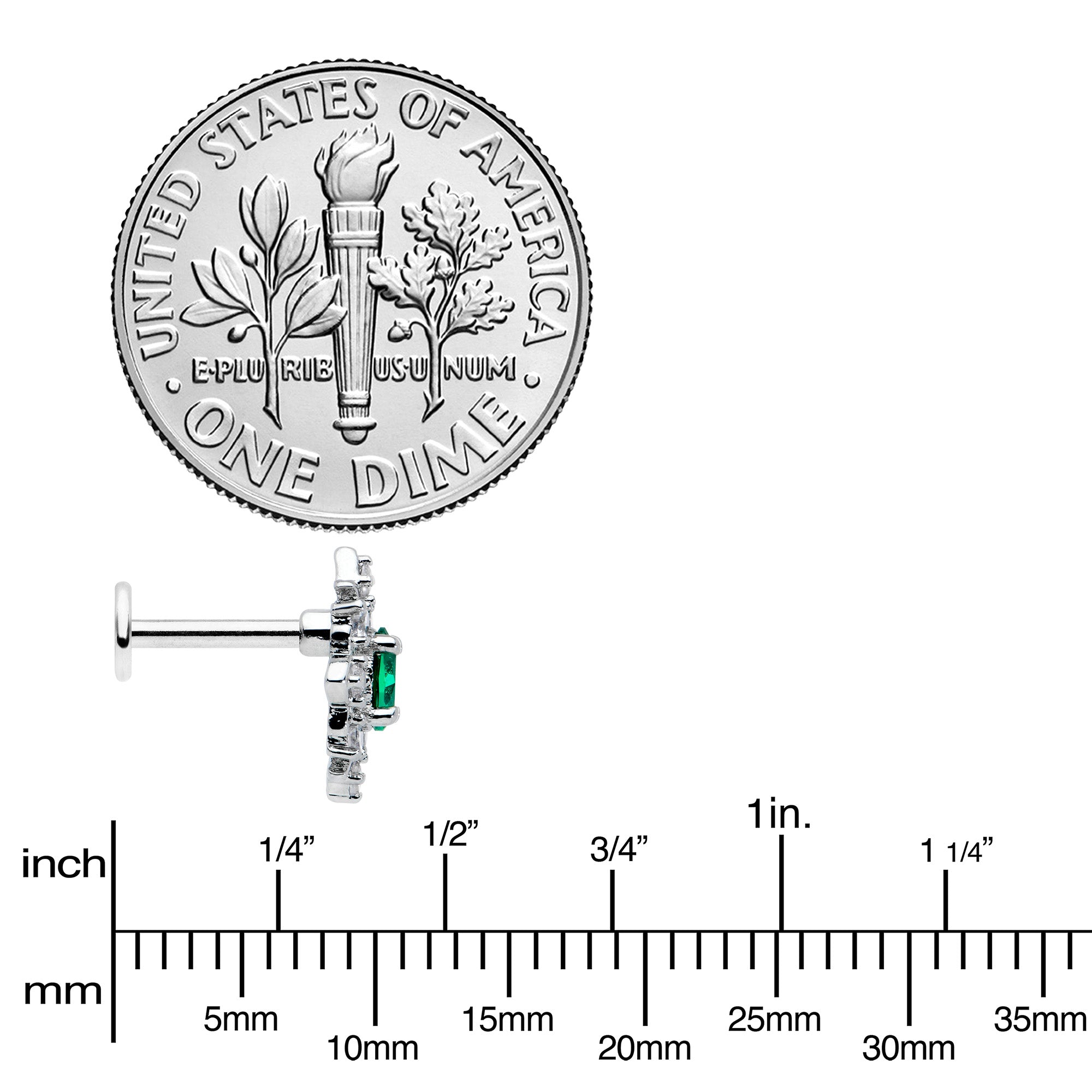 16G 1/4 Green Gem Ornate Art Deco Labret Monroe Tragus