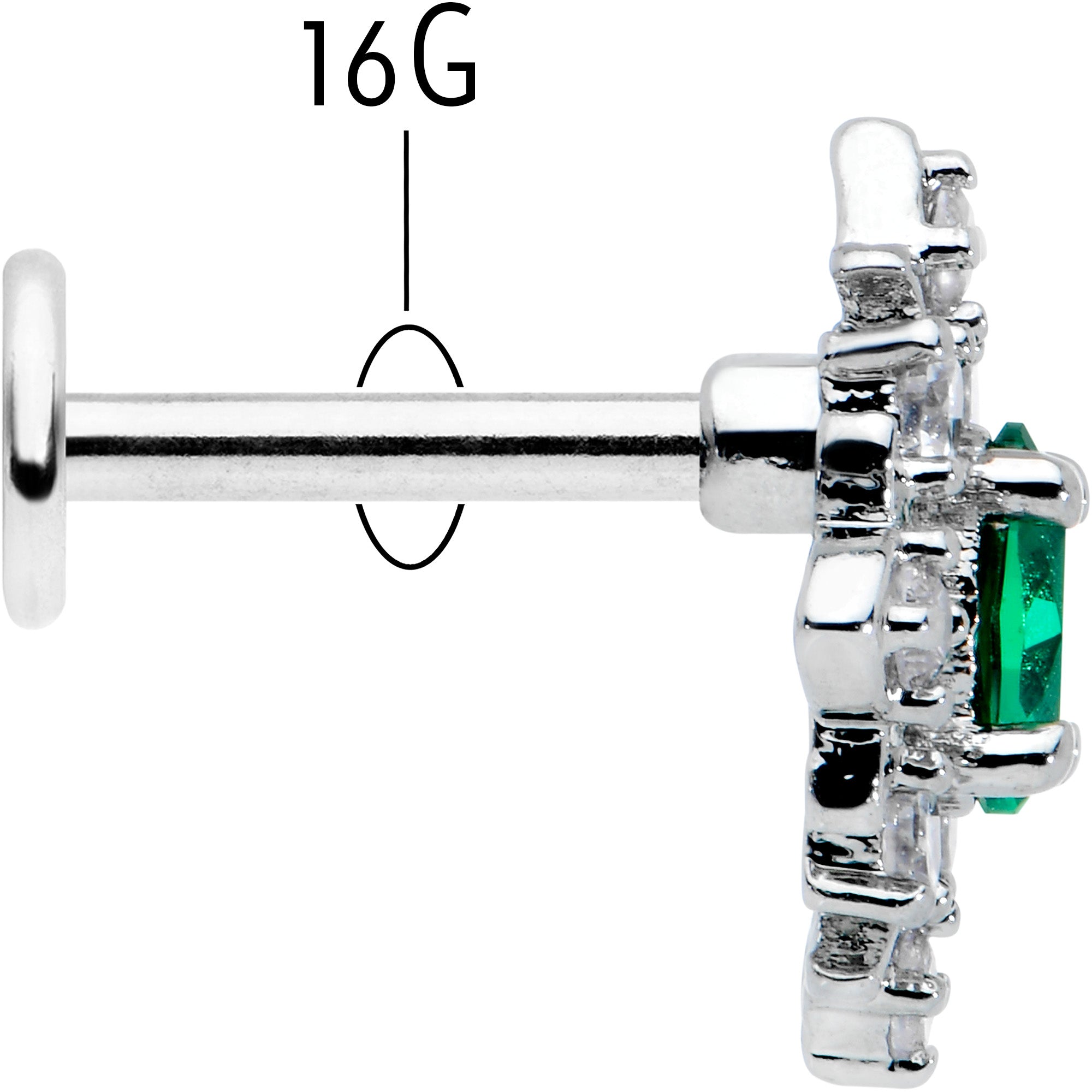 16G 1/4 Green Gem Ornate Art Deco Labret Monroe Tragus