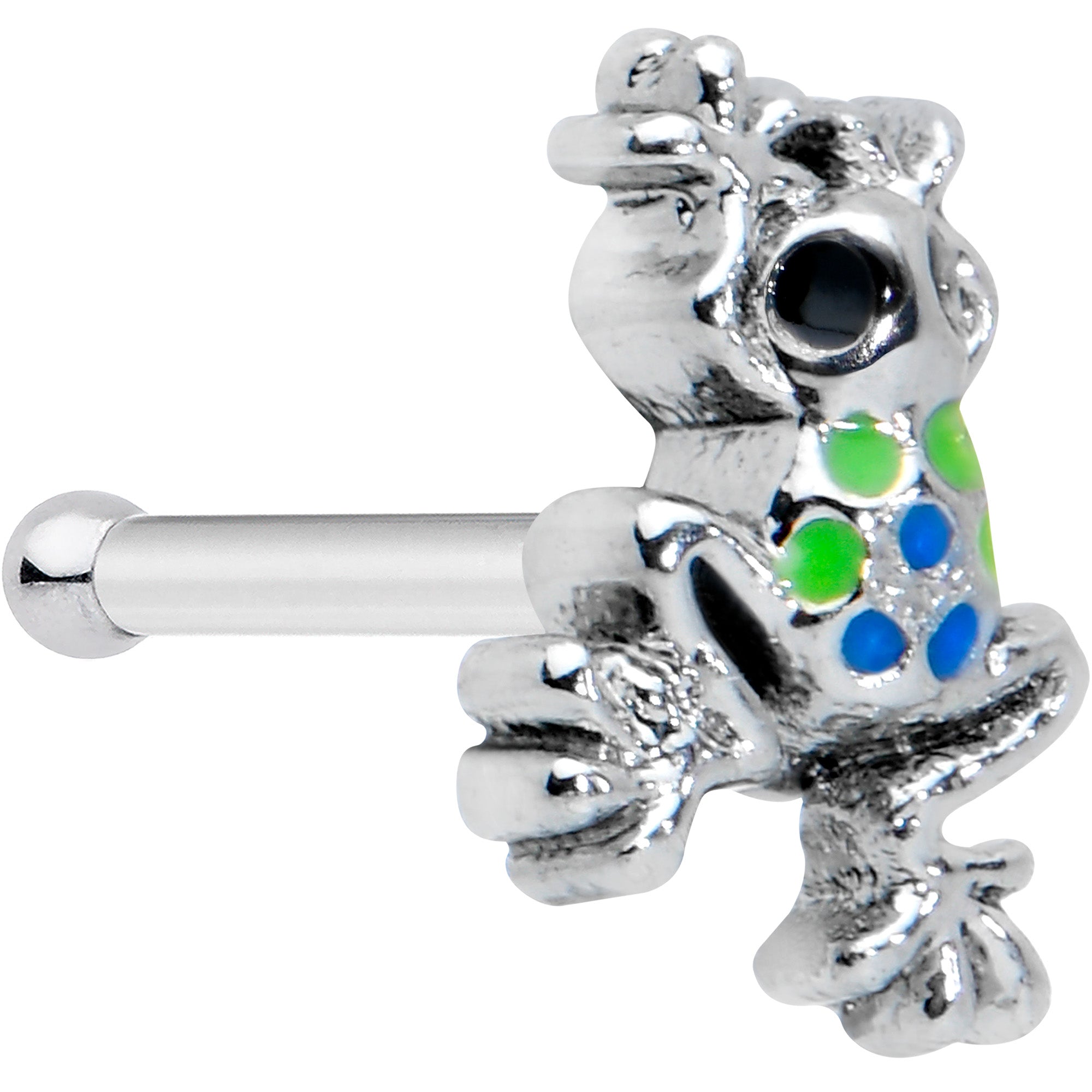 20G 1/4 Black Gem Polka Dot Blue Green Frog Nose Bone