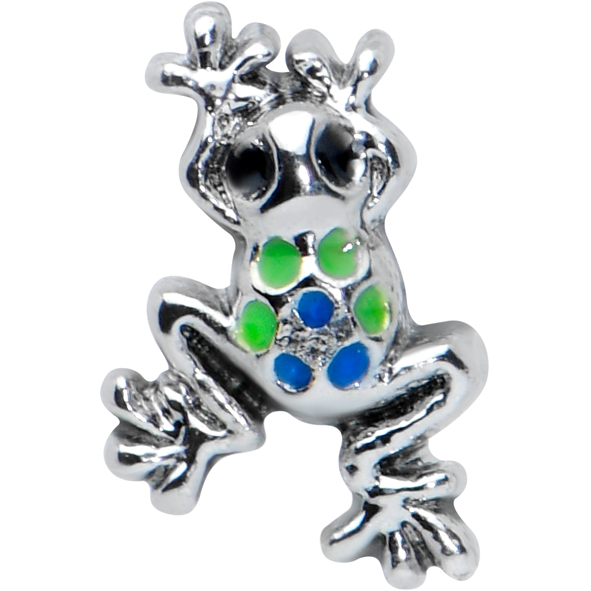 20G 1/4 Black Gem Polka Dot Blue Green Frog Nose Bone