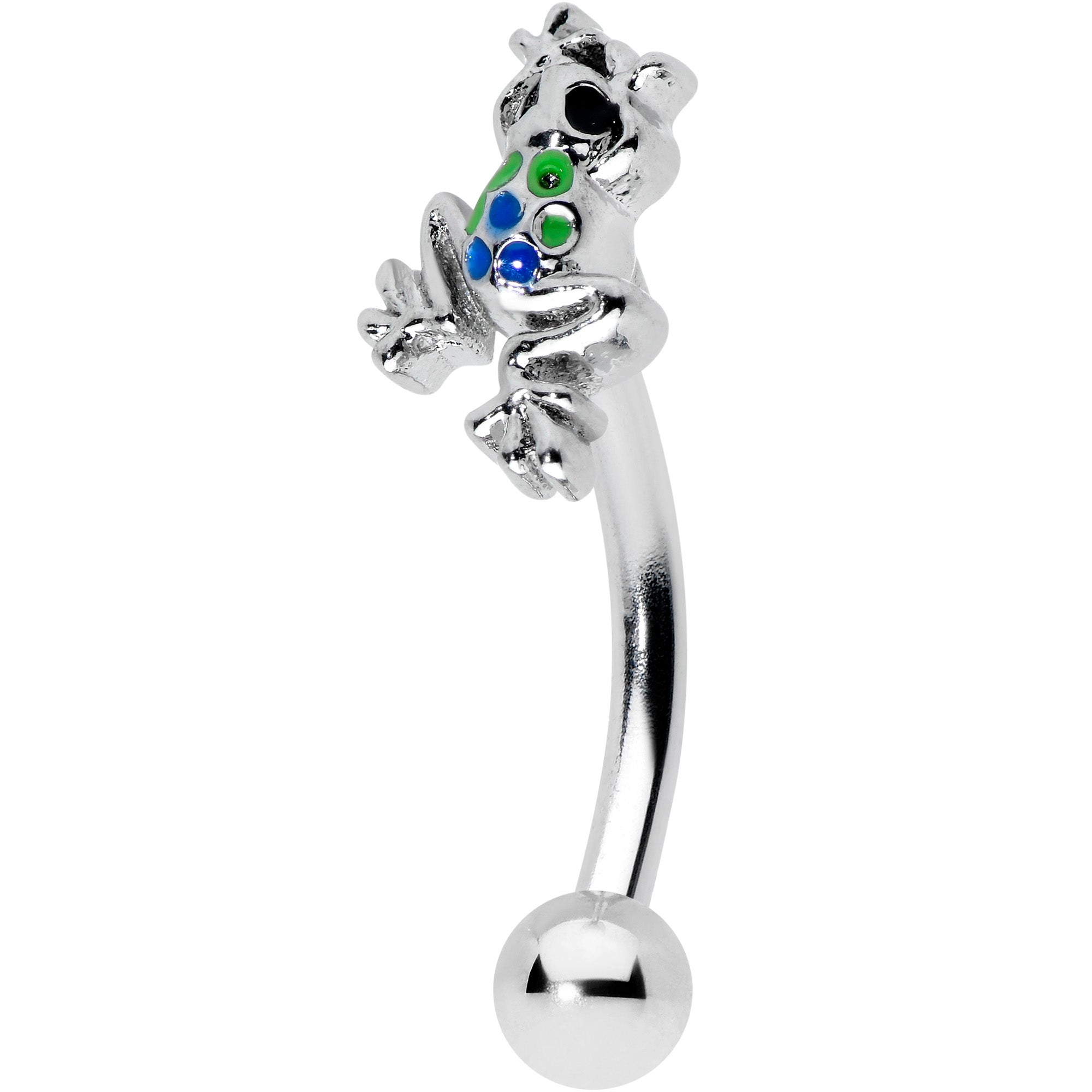 16G 5/16 Black Gem Polka Dot Frog Blue Green Curved Eyebrow Ring