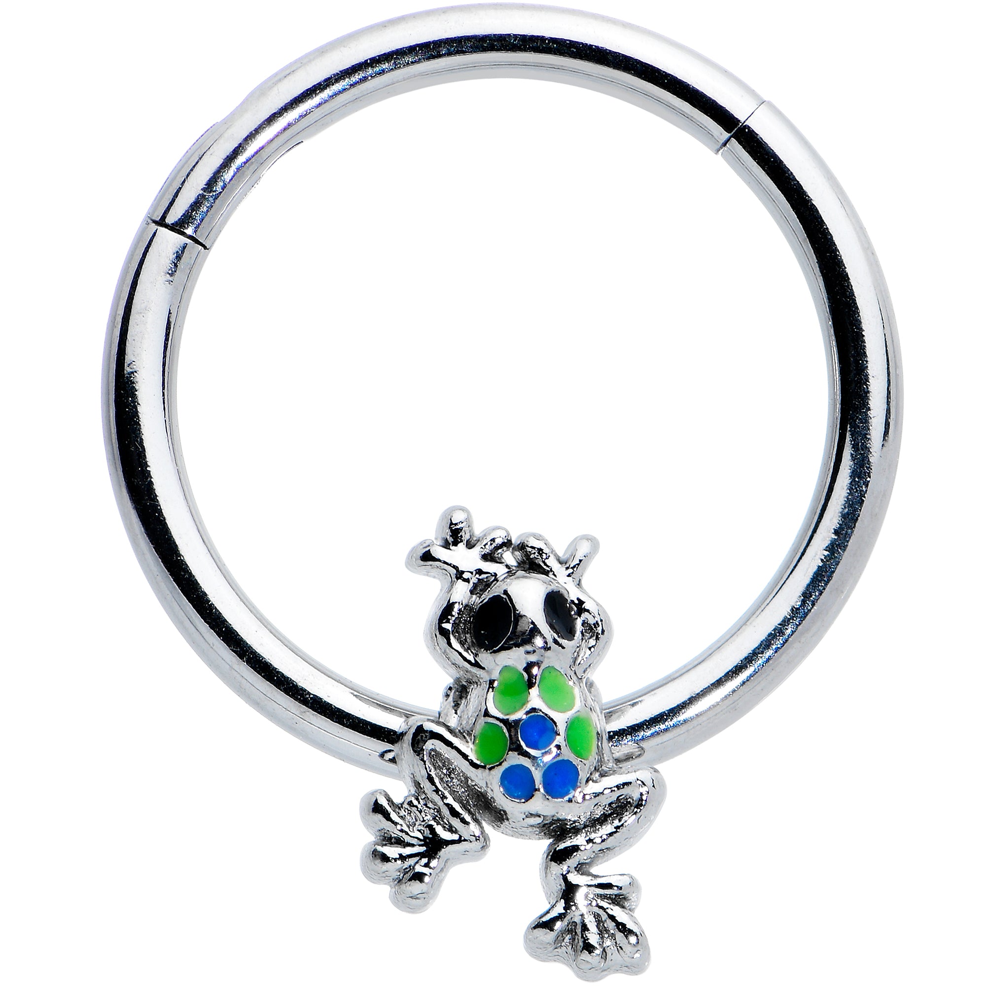 16G 3/8 Black Gem Polka Dot Frog Blue Green Hinged Segment Ring