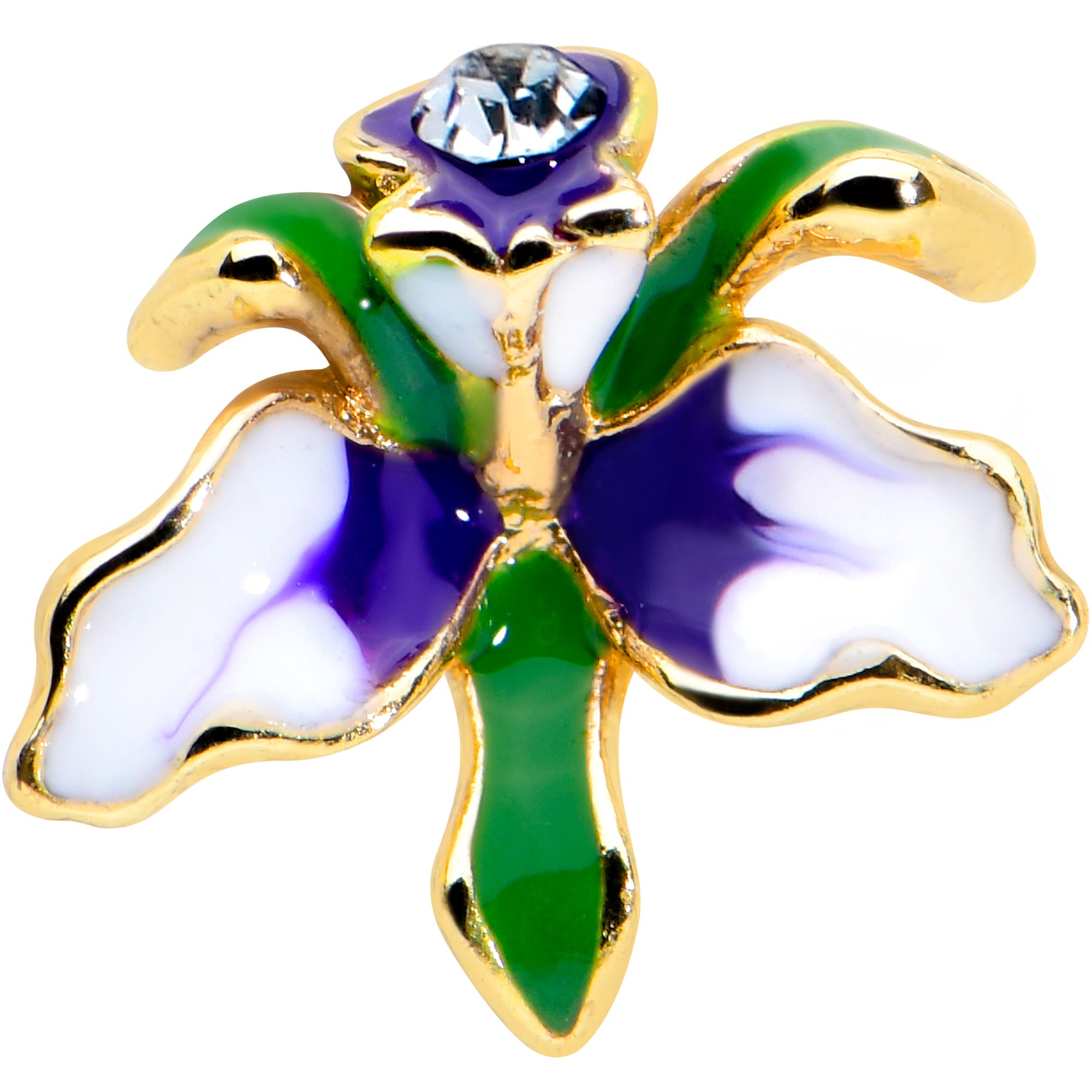 20G 7.5mm Clear Gem Golden Iris Flower L Shape Nose Ring