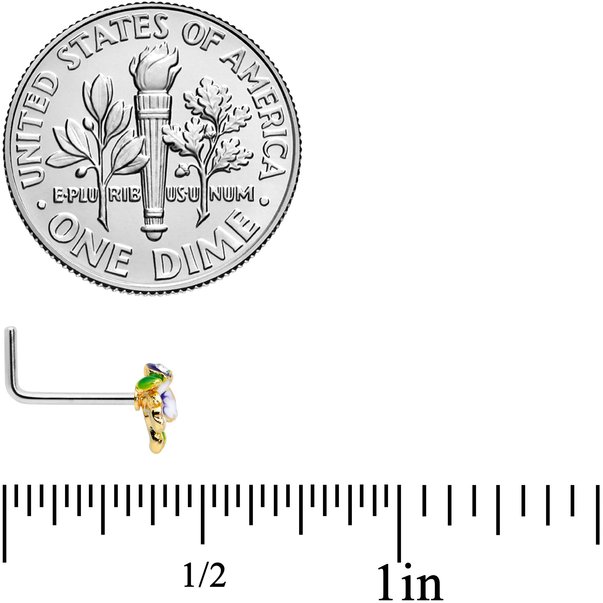 20G 7.5mm Clear Gem Golden Iris Flower L Shape Nose Ring