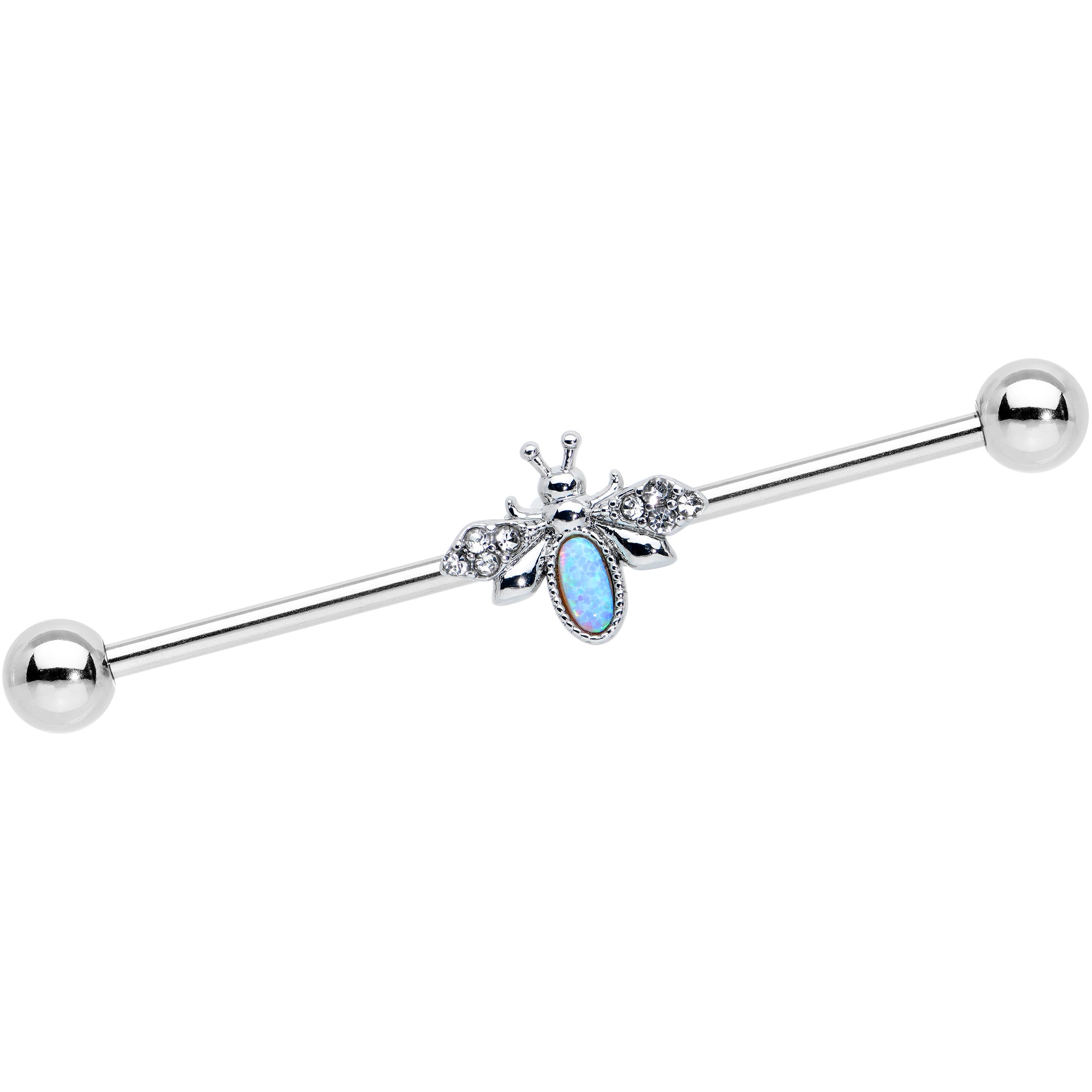 14G White Synthetic Opal Elegant Insect Industrial Barbell 38mm