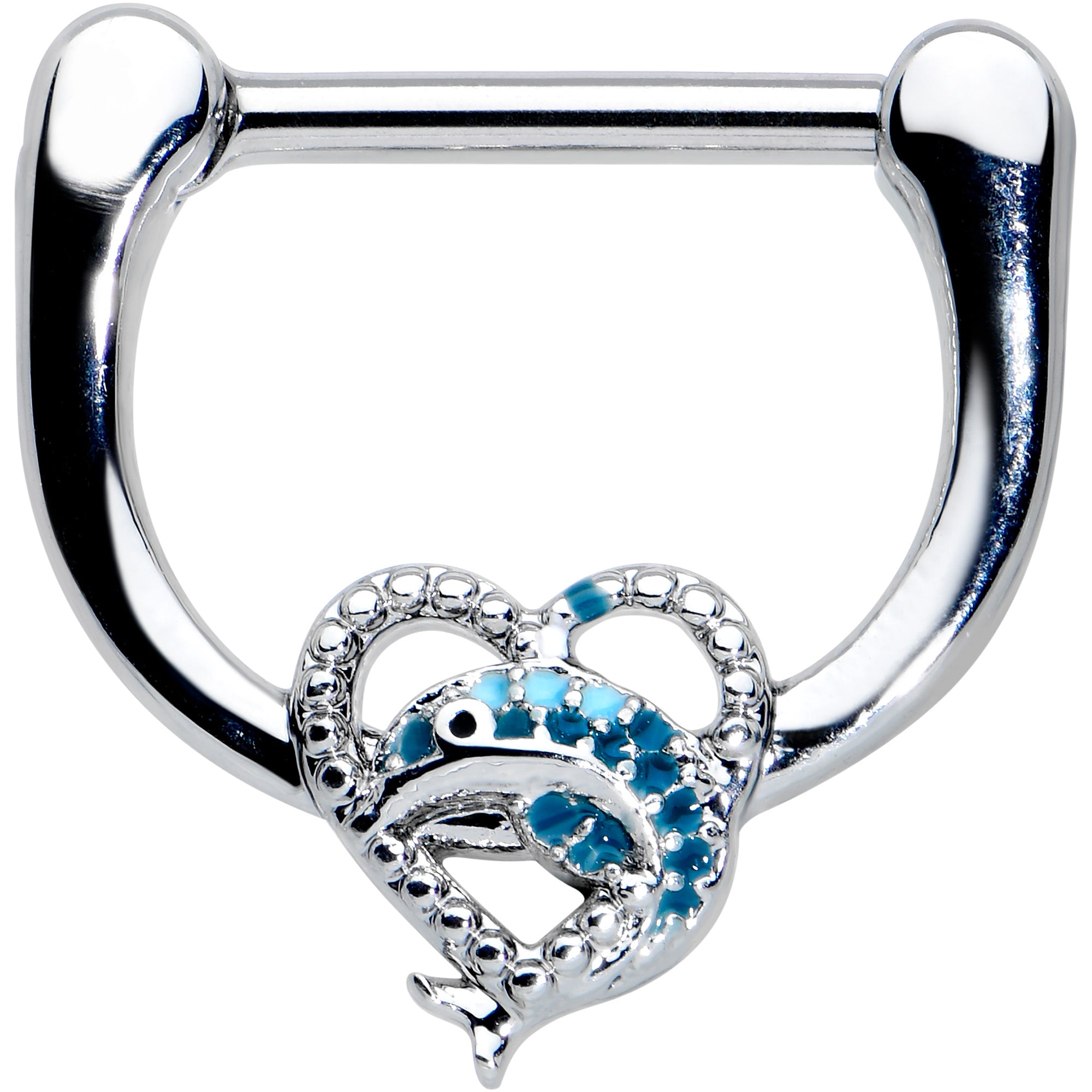 16G 5/16 Textured Blue Dolphin Heart Cartilage Clicker