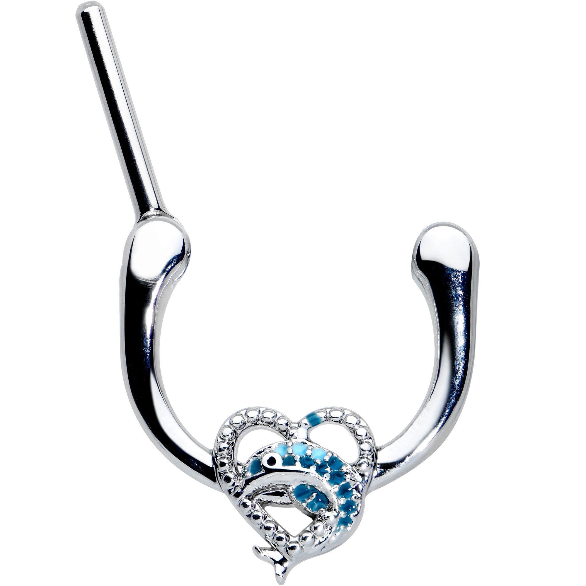 16G 5/16 Textured Blue Dolphin Heart Cartilage Clicker