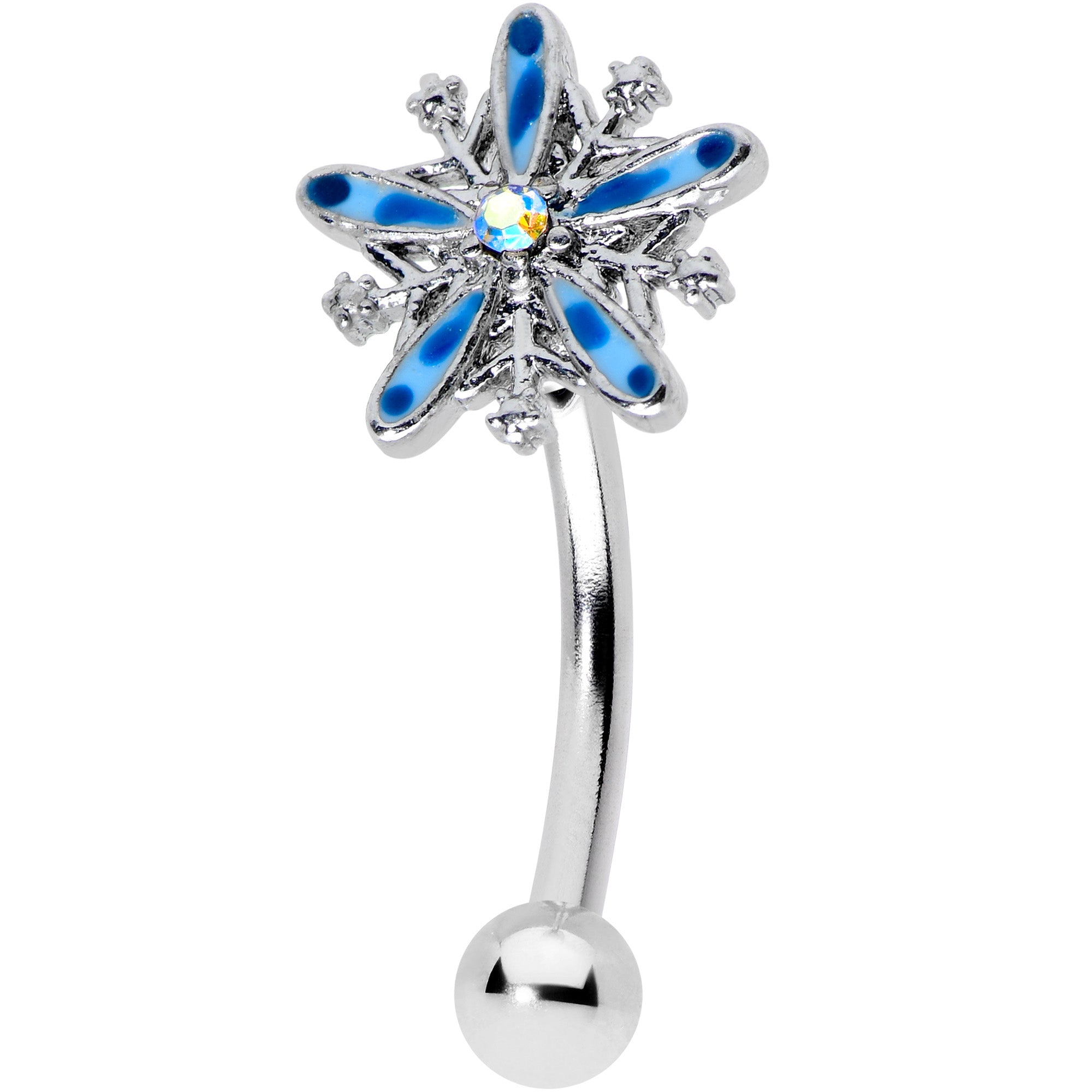 16G 5/16 Aurora Gem Snowflake Blues Christmas Curved Eyebrow Ring