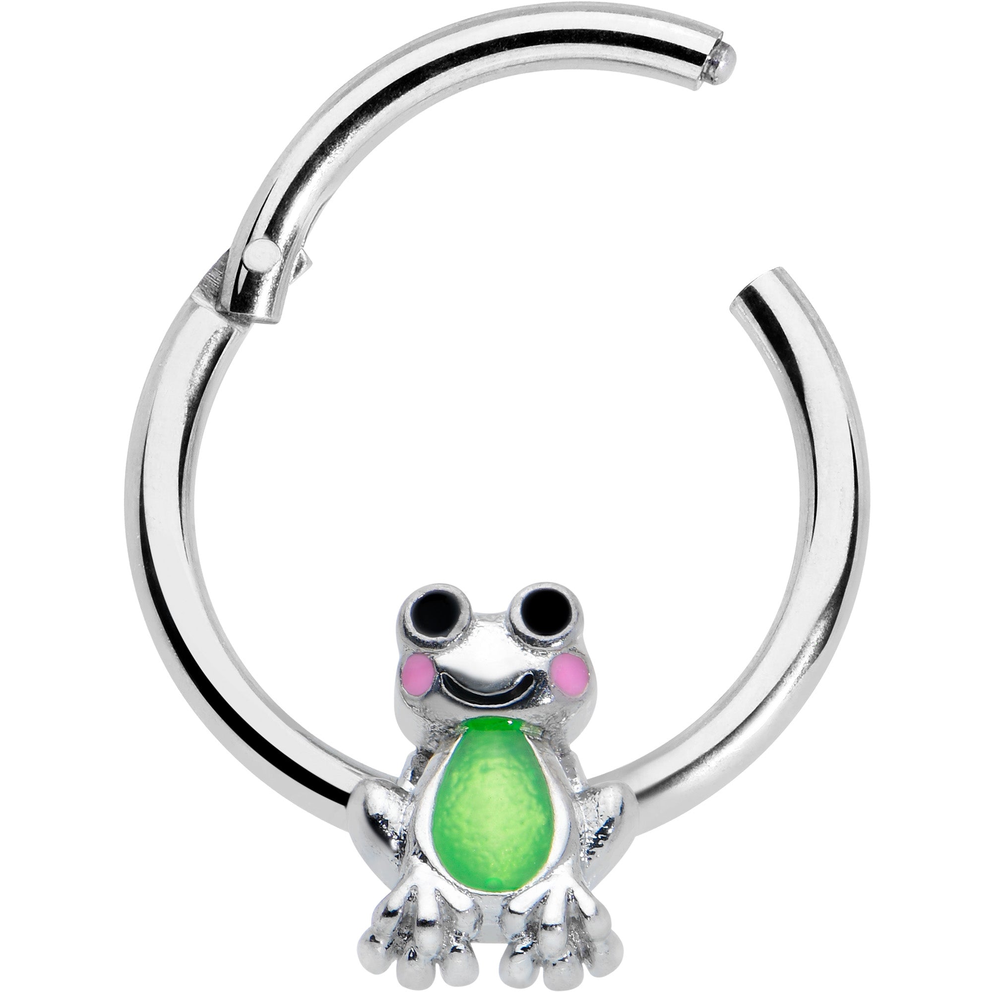 16G 3/8 Light Green Groovy Frog Hinged Segment Ring