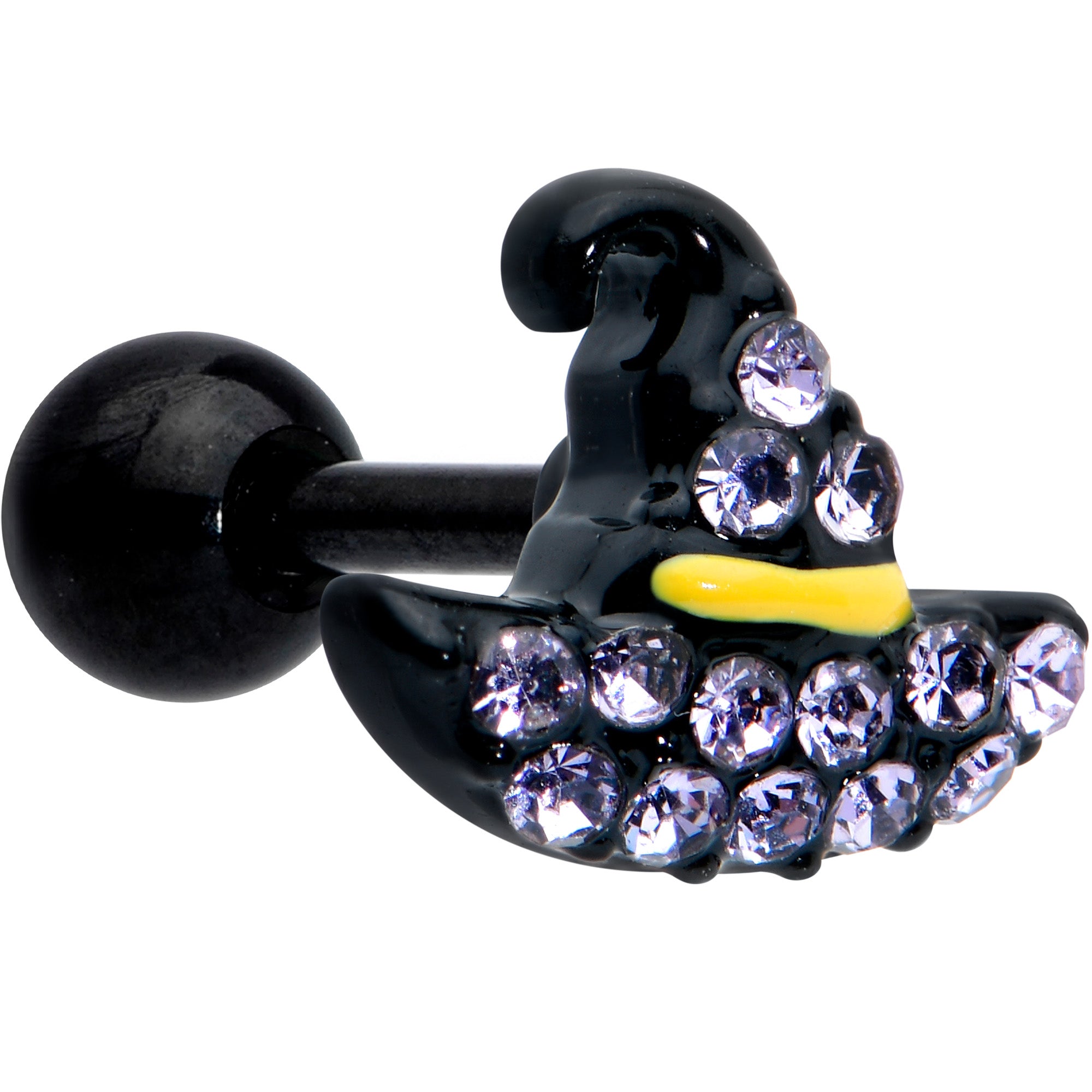 16G 1/4 Clear Gem Black Witch Hat Halloween Cartilage Tragus