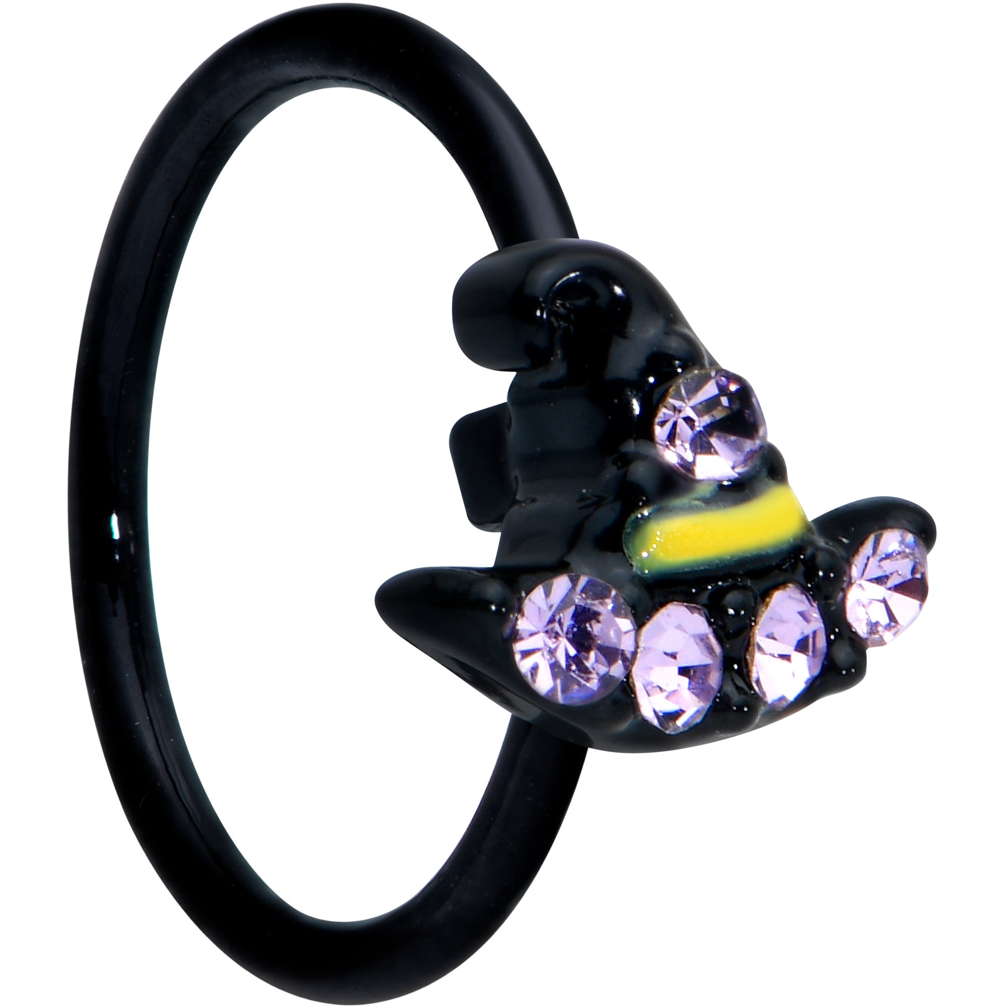 20G 5/16 Clear Gem Black Witch Hat Halloween Nose Hoop