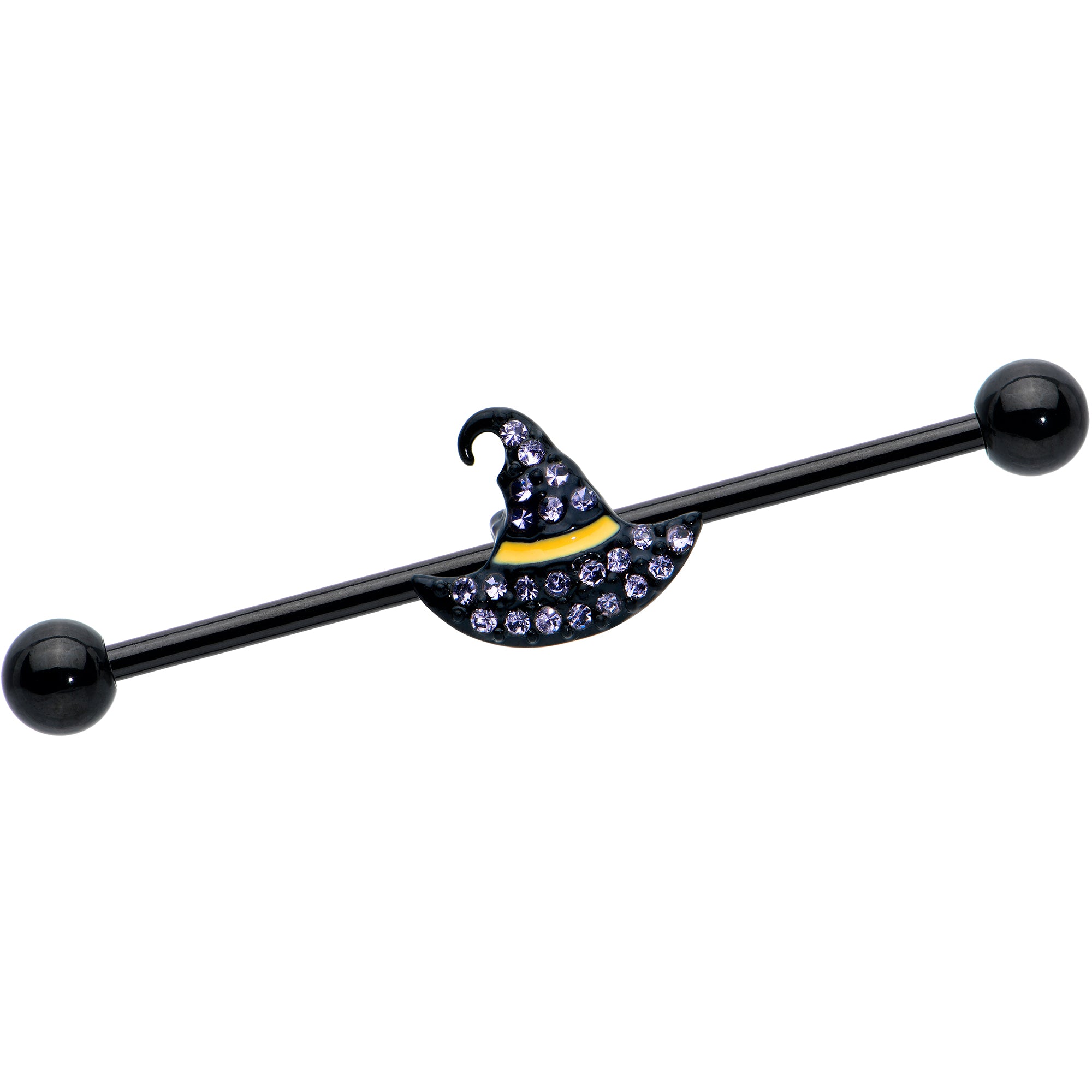 14G Clear Gem Black Witch Hat Halloween Industrial Barbell 38mm