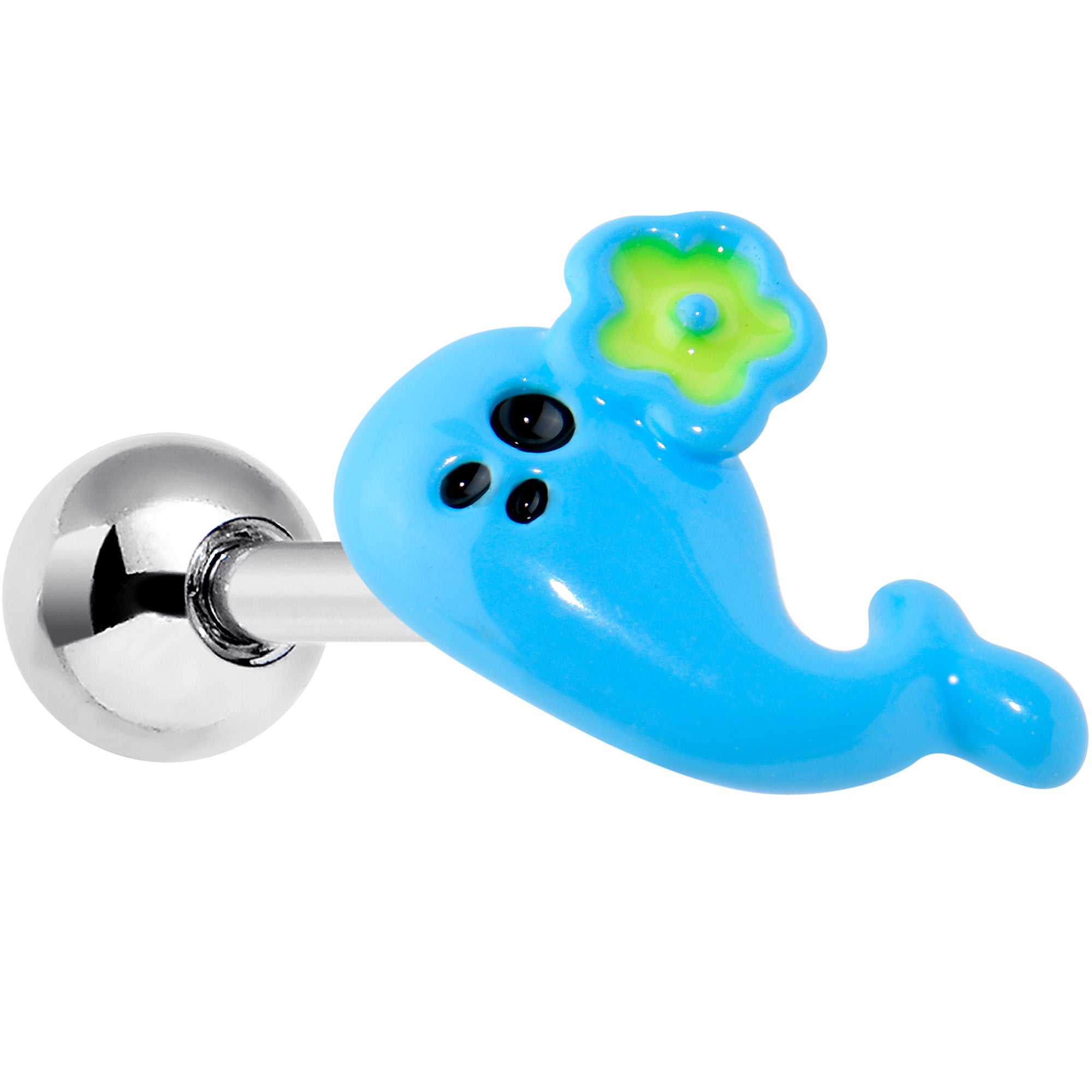 16G 1/4 Eyelash Blue Whale Flower Cartilage Tragus Earring