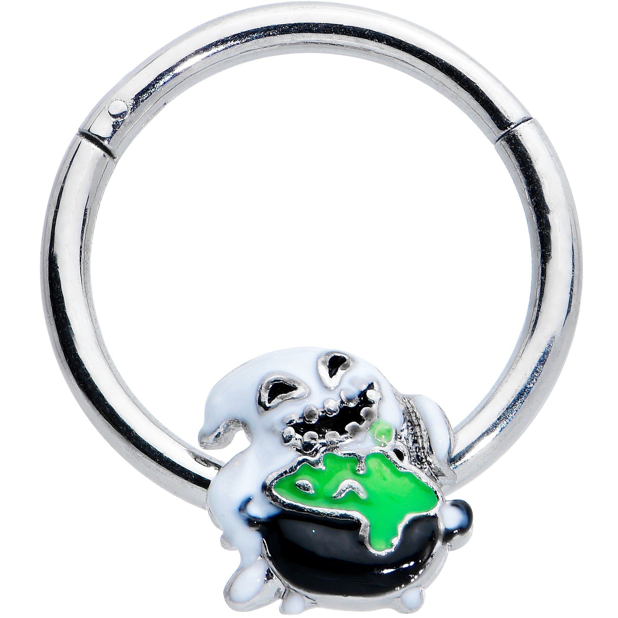 16G 3/8 Ghost Goo Cauldron Halloween Hinged Segment Ring