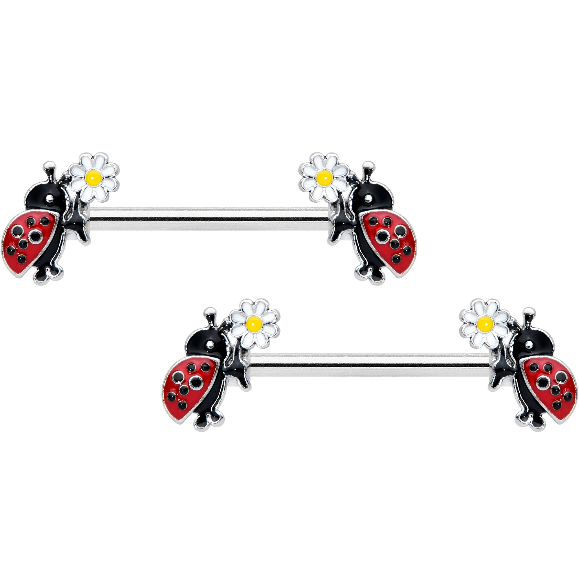 14G 1/2 Ladybug Daisy Flower Barbell Nipple Ring Set