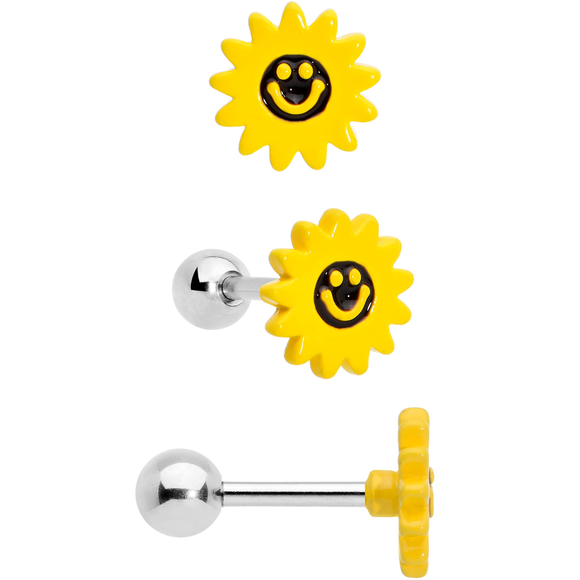 16G 1/4 Bee Smile Flower Pearlescent Cartilage Tragus Set of 3