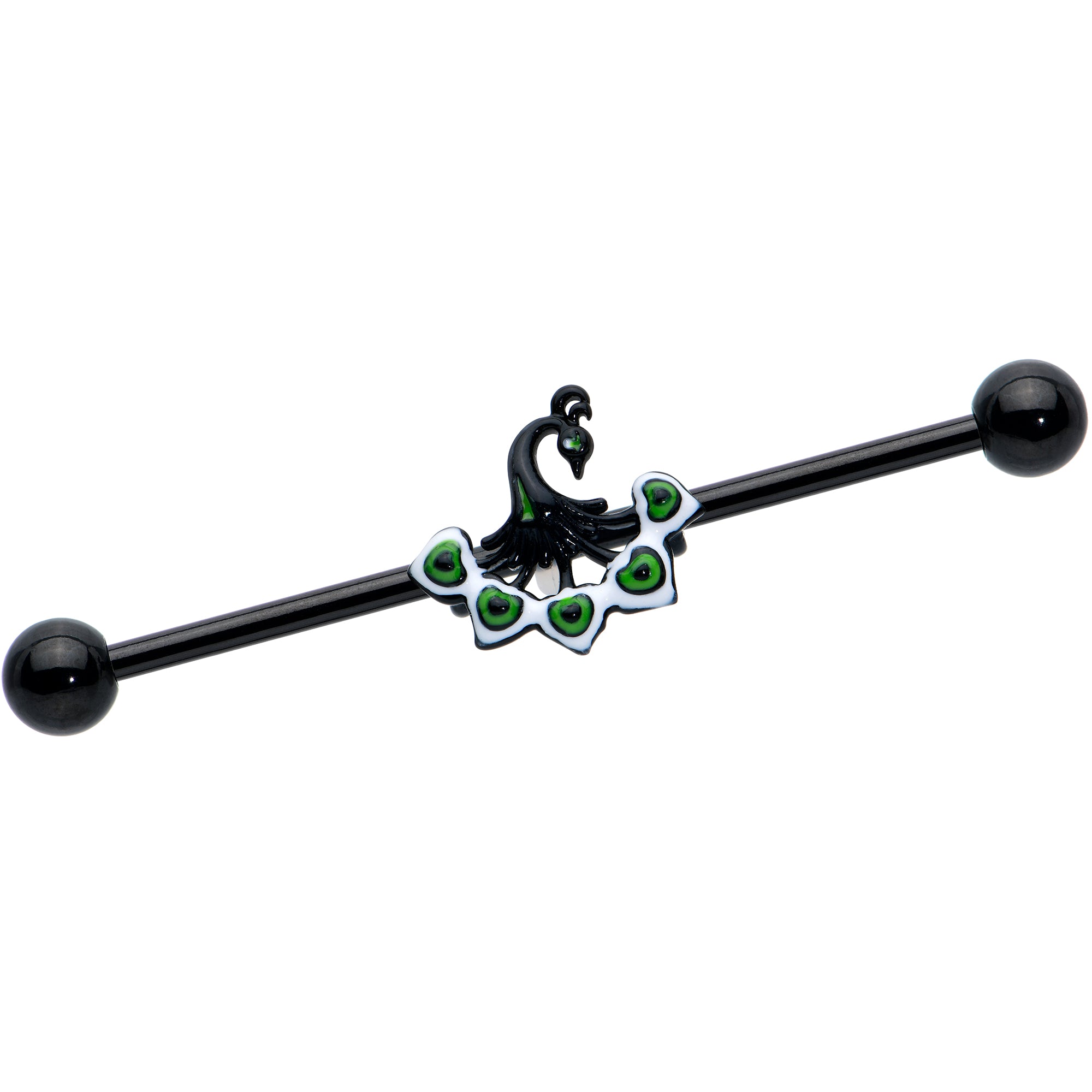 14G Black Green Pretty Peacock Industrial Barbell 38mm