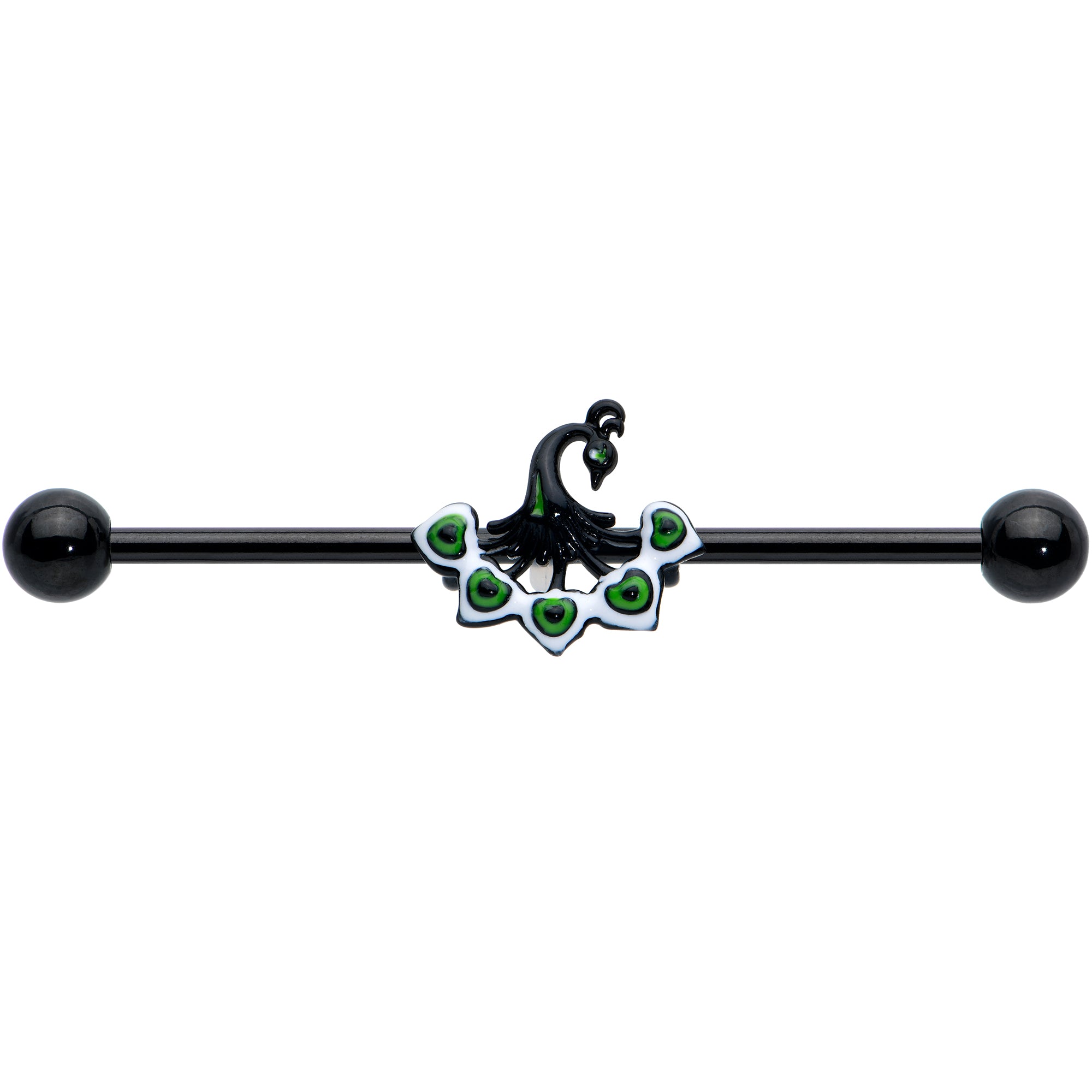 14G Black Green Pretty Peacock Industrial Barbell 38mm