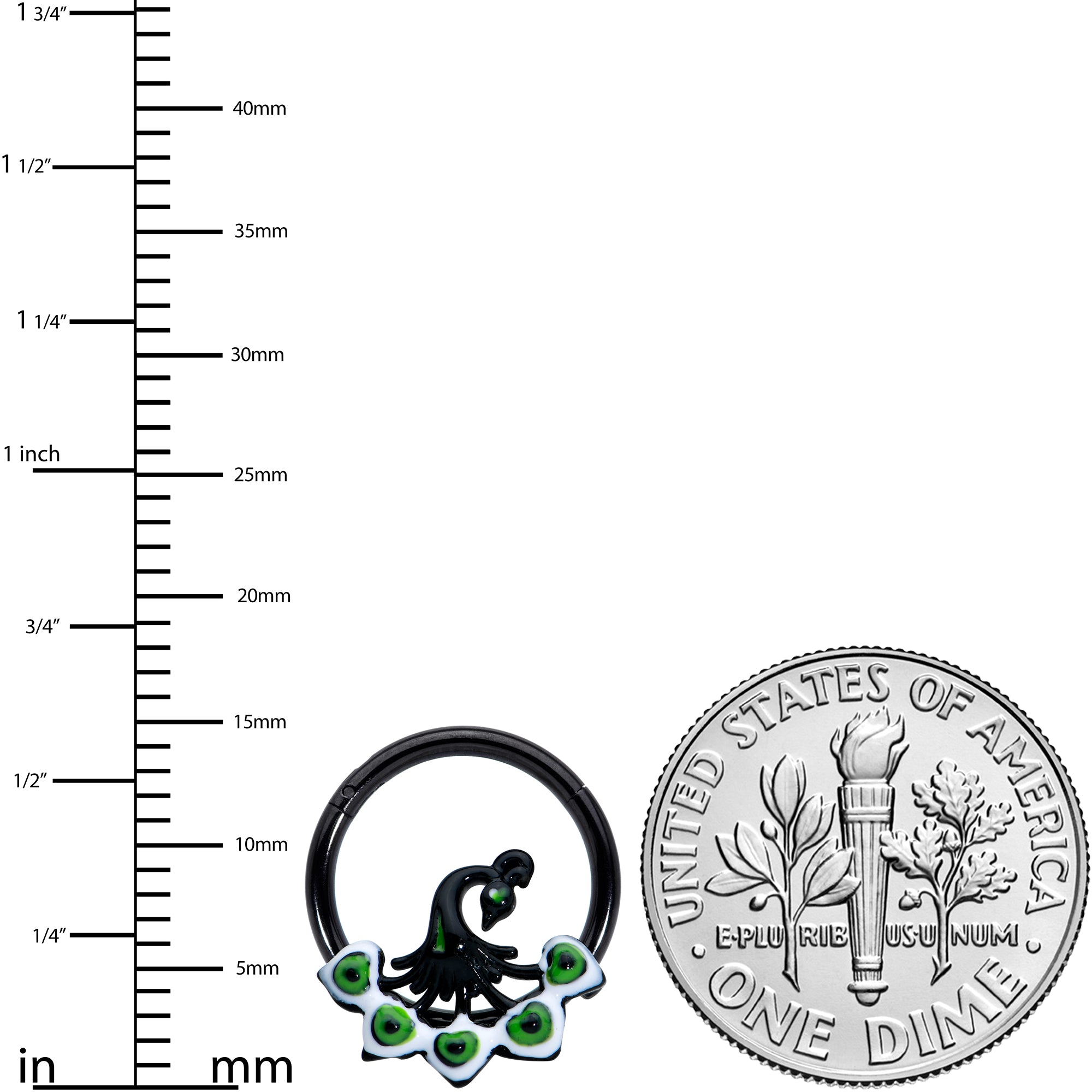 16G 3/8 Black Green Perfect Peacock Hinged Segment Ring