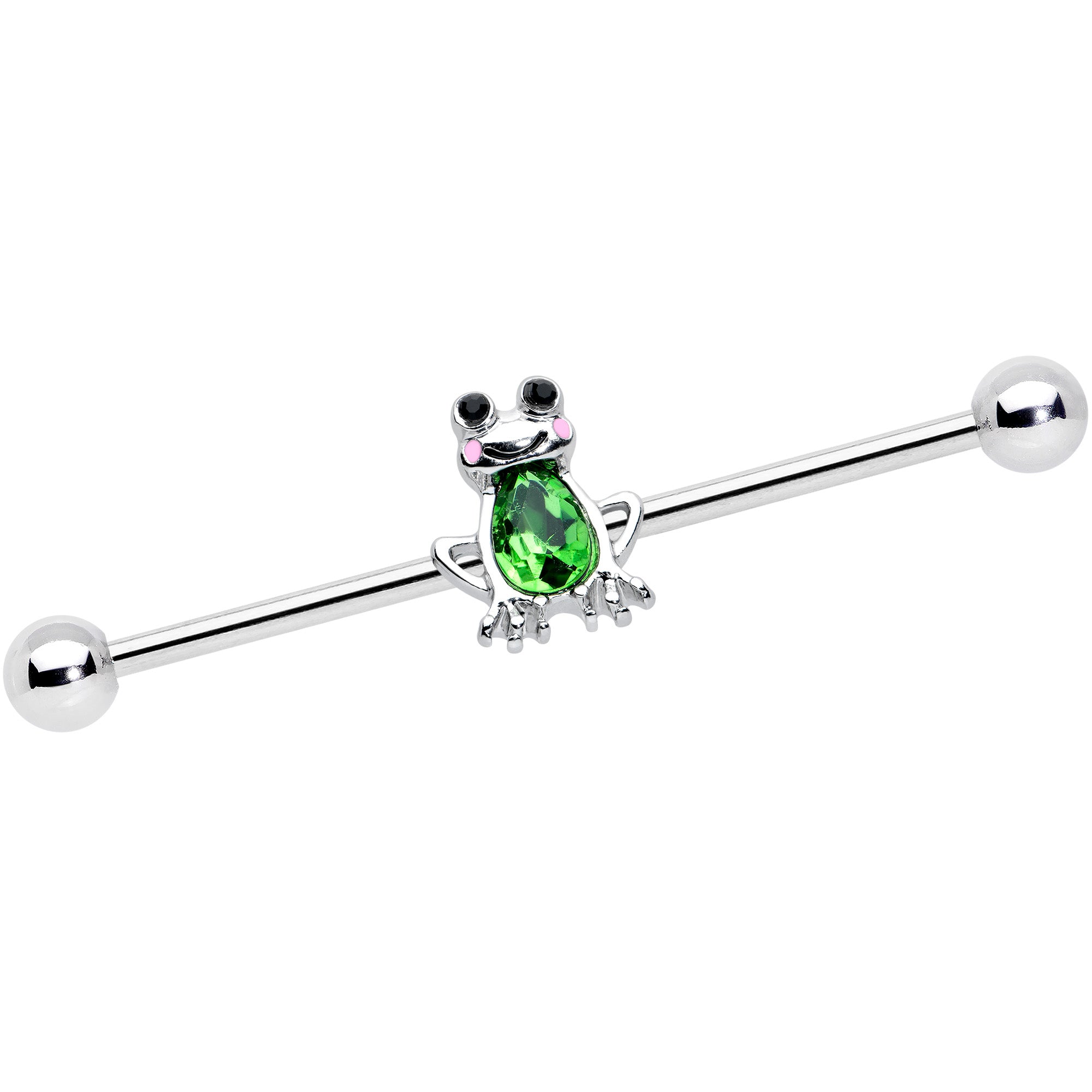 14G Light Green Gem Groovy Frog Industrial Barbell 38mm