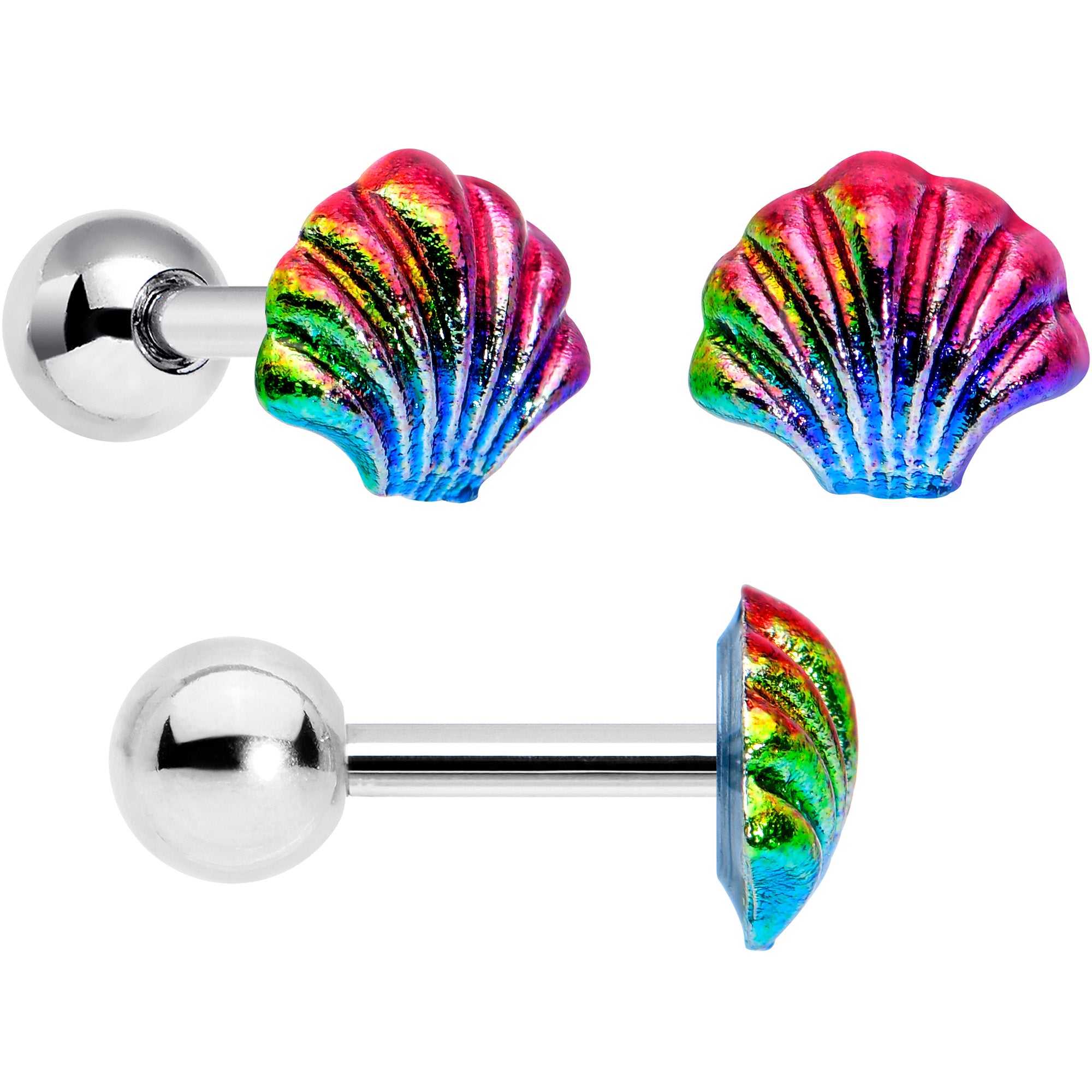 16G 1/4 Nautical Rainbow Shell Seahorse Cartilage Tragus Set of 3