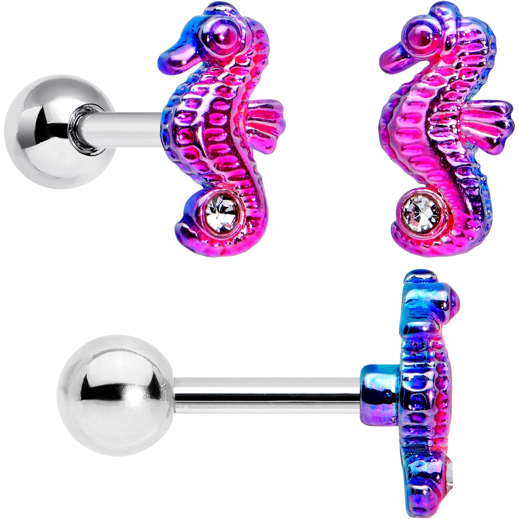 16G 1/4 Nautical Rainbow Shell Seahorse Cartilage Tragus Set of 3