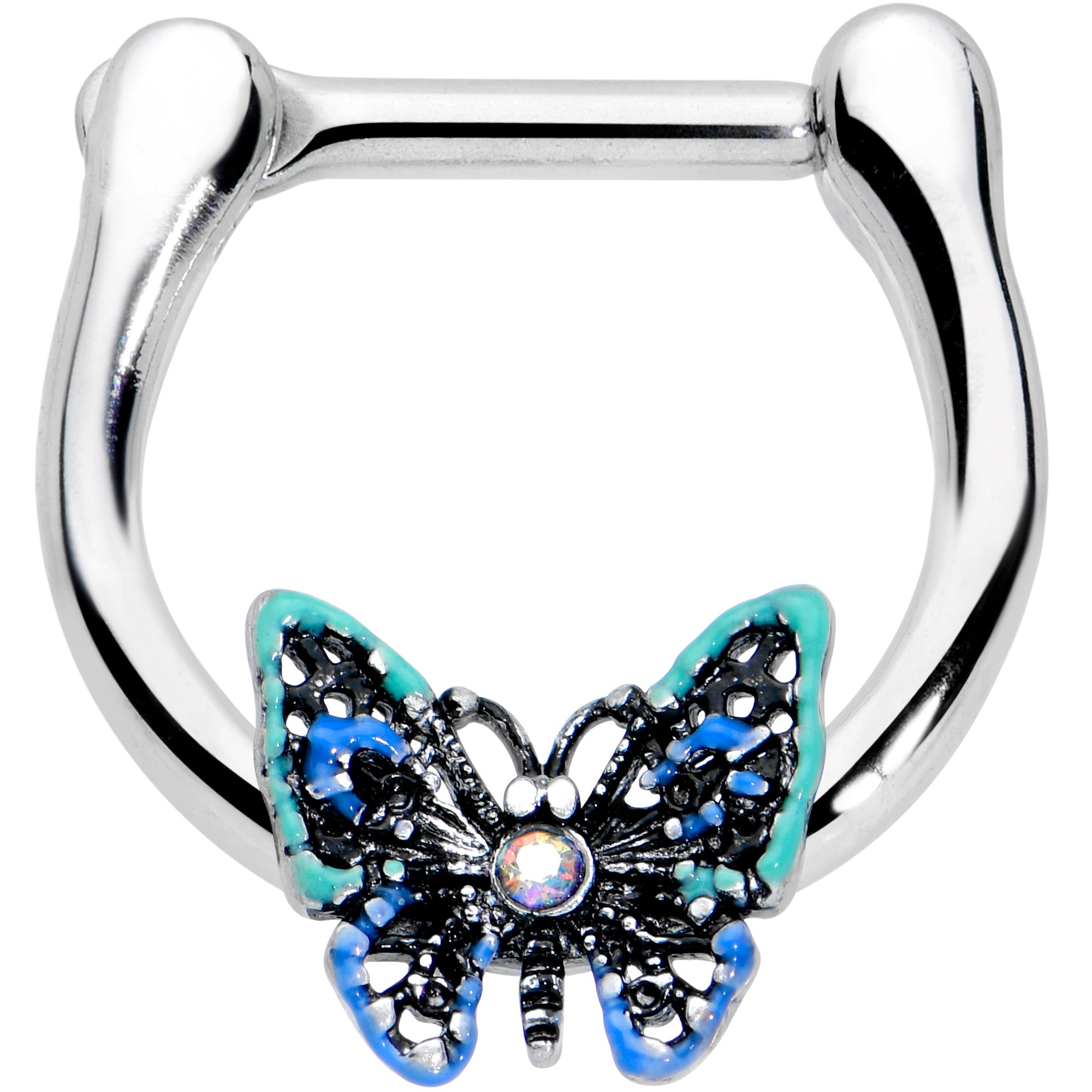 16G 5/16 Aurora Gem Colorful Butterfly Glam Cartilage Clicker