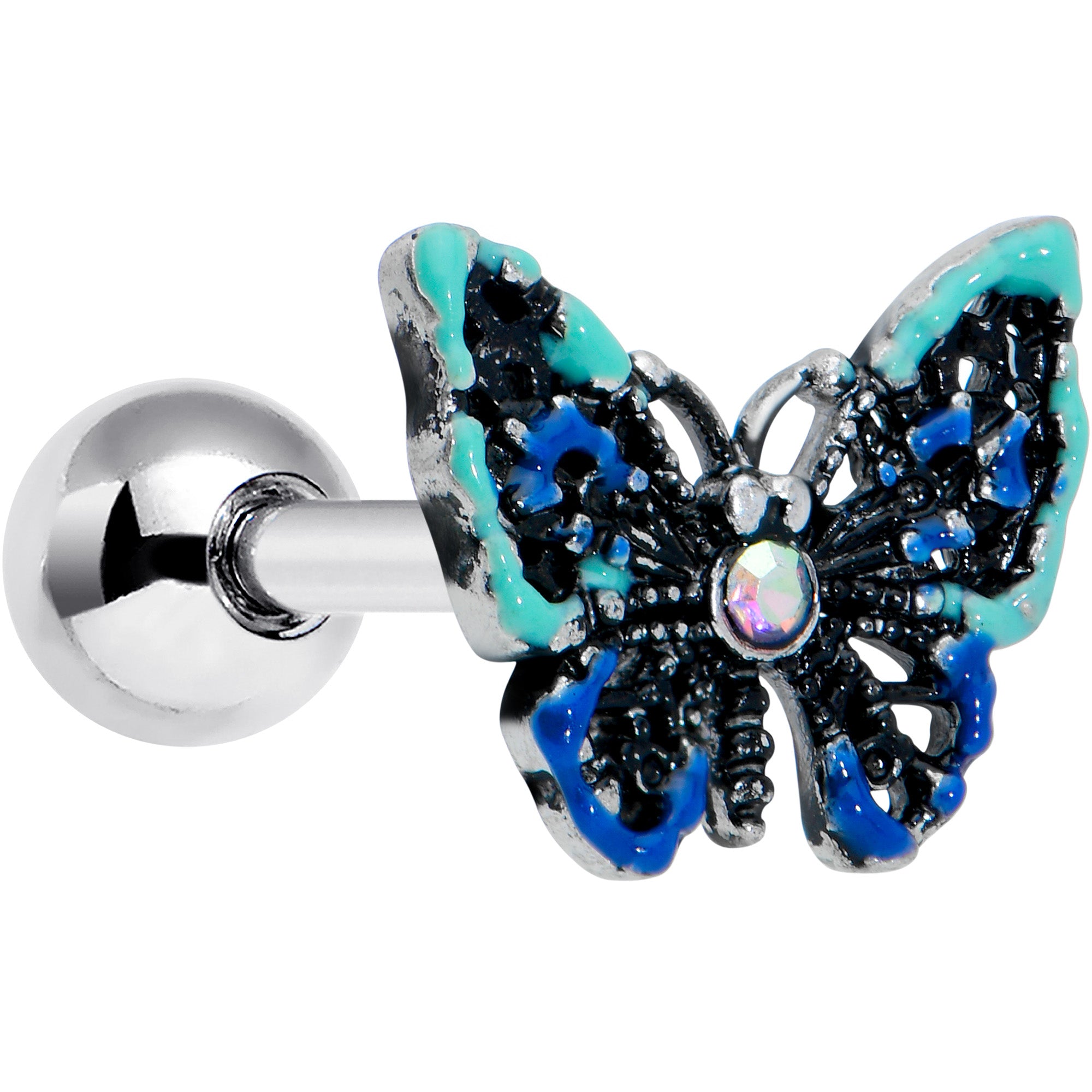 16G 1/4 Aurora Gem Colorful Glam Butterfly Cartilage Tragus